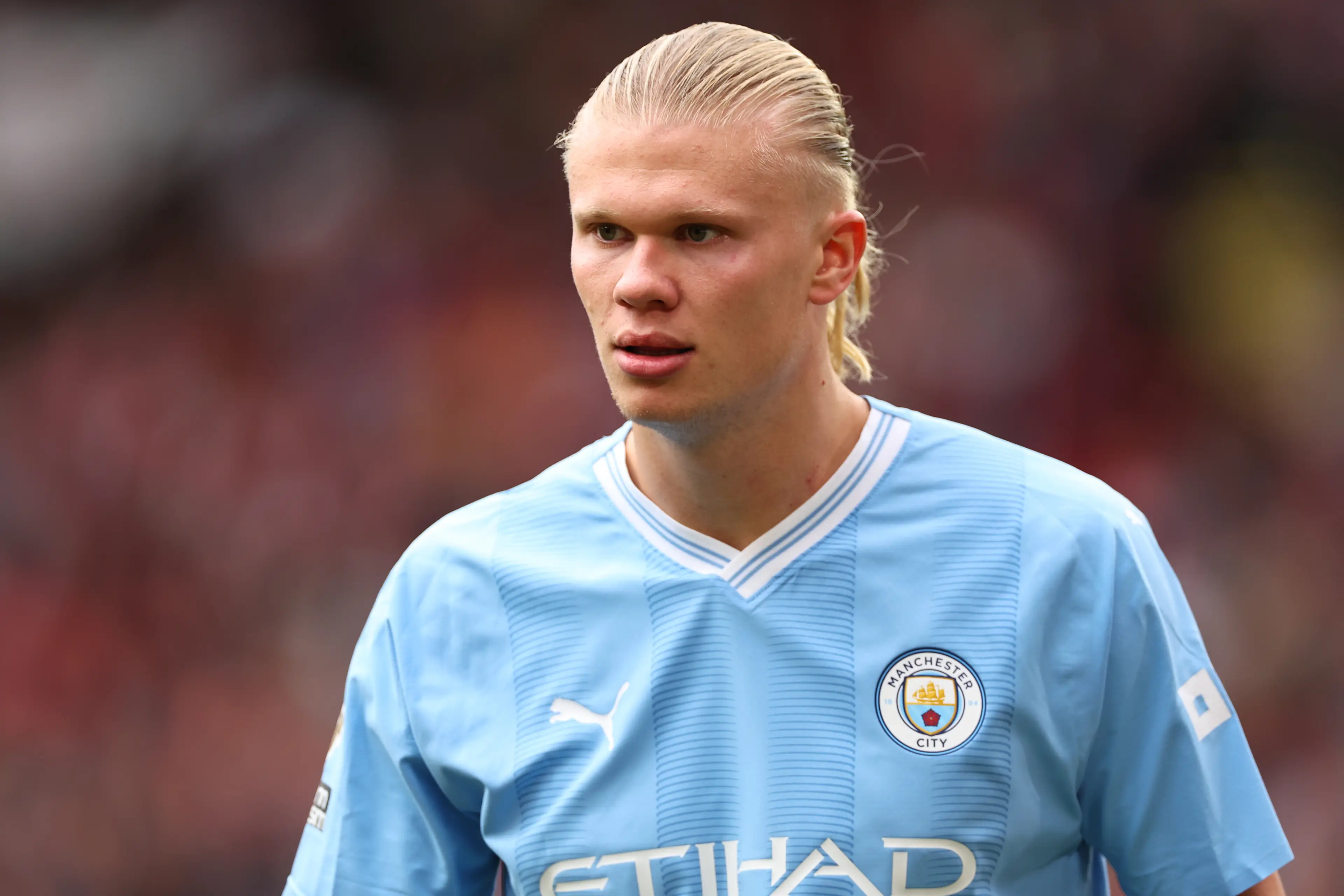 Erling Haaland in action for Manchester City. Image: Getty