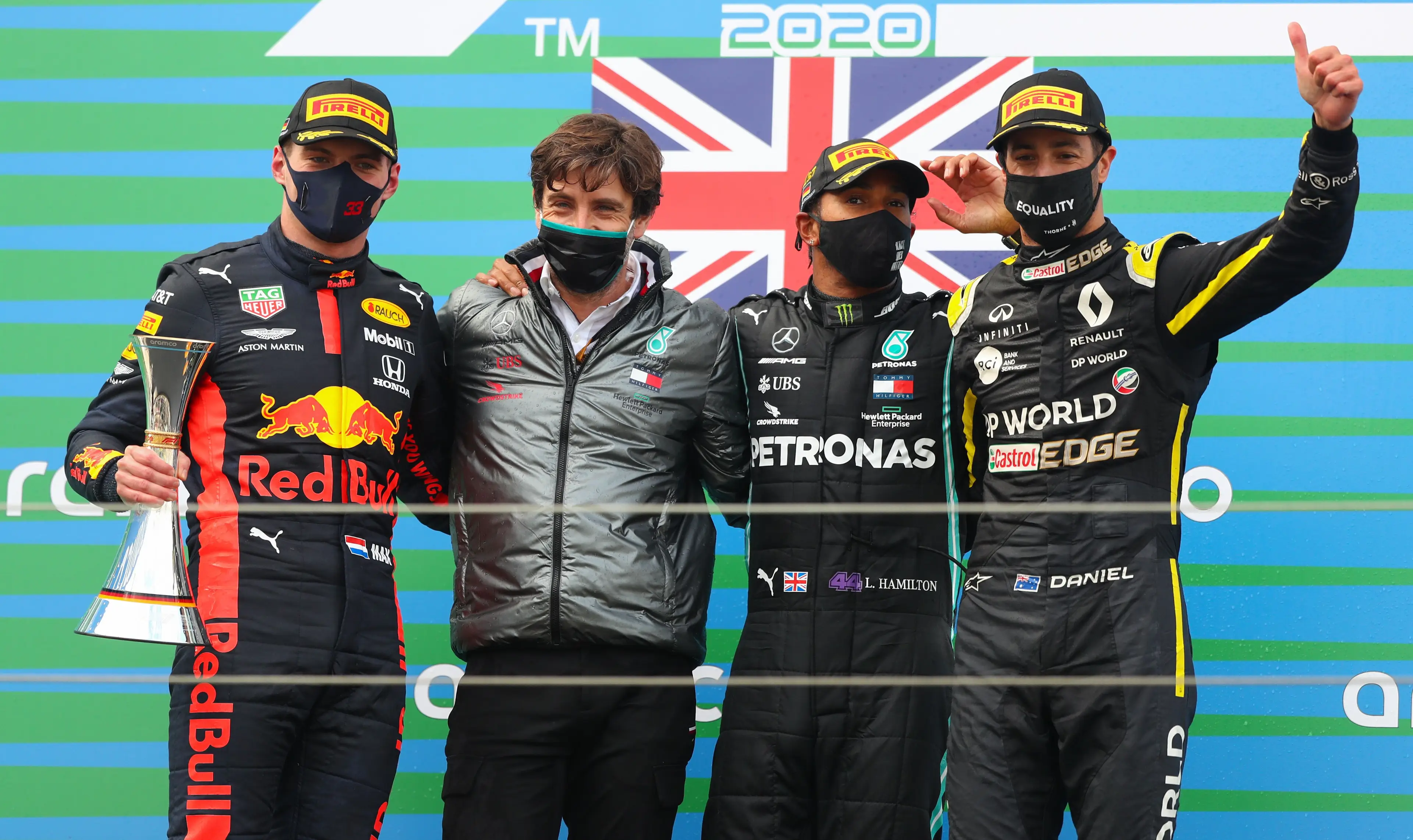 The podium last time F1 raced at the Nurburgring in 2020 (credit: getty)