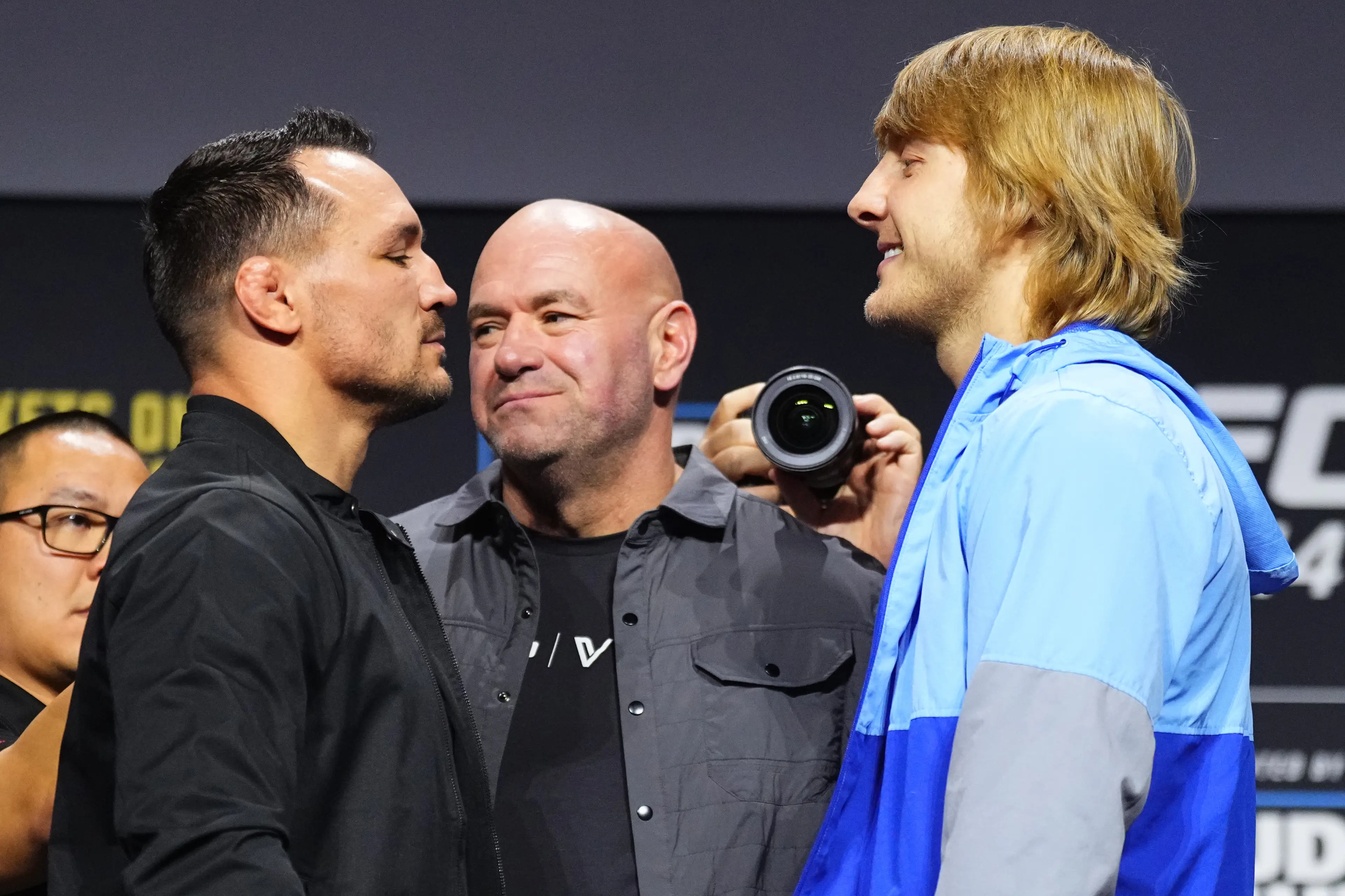 Paddy Pimblett faces off against Michael Chandler. Image: Getty 