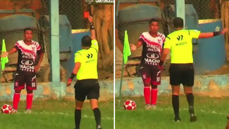 Player receives 'most embarrassing red card of all time' in footage that has to be seen to be believed