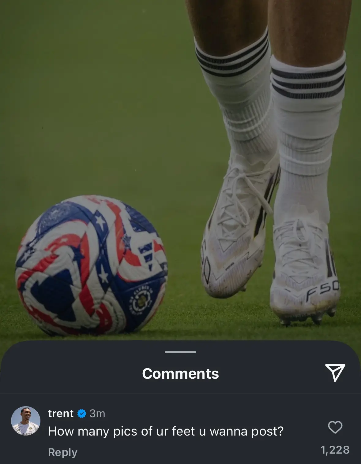 Trent Alexander-Arnold had a cheeky comment on Dean Huijsen's Instagram. Image: Instagram/@deanhuijsen