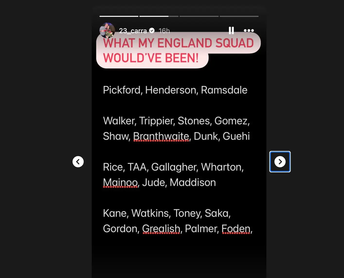 Carragher shared his 26-man England squad on X (Instagram)