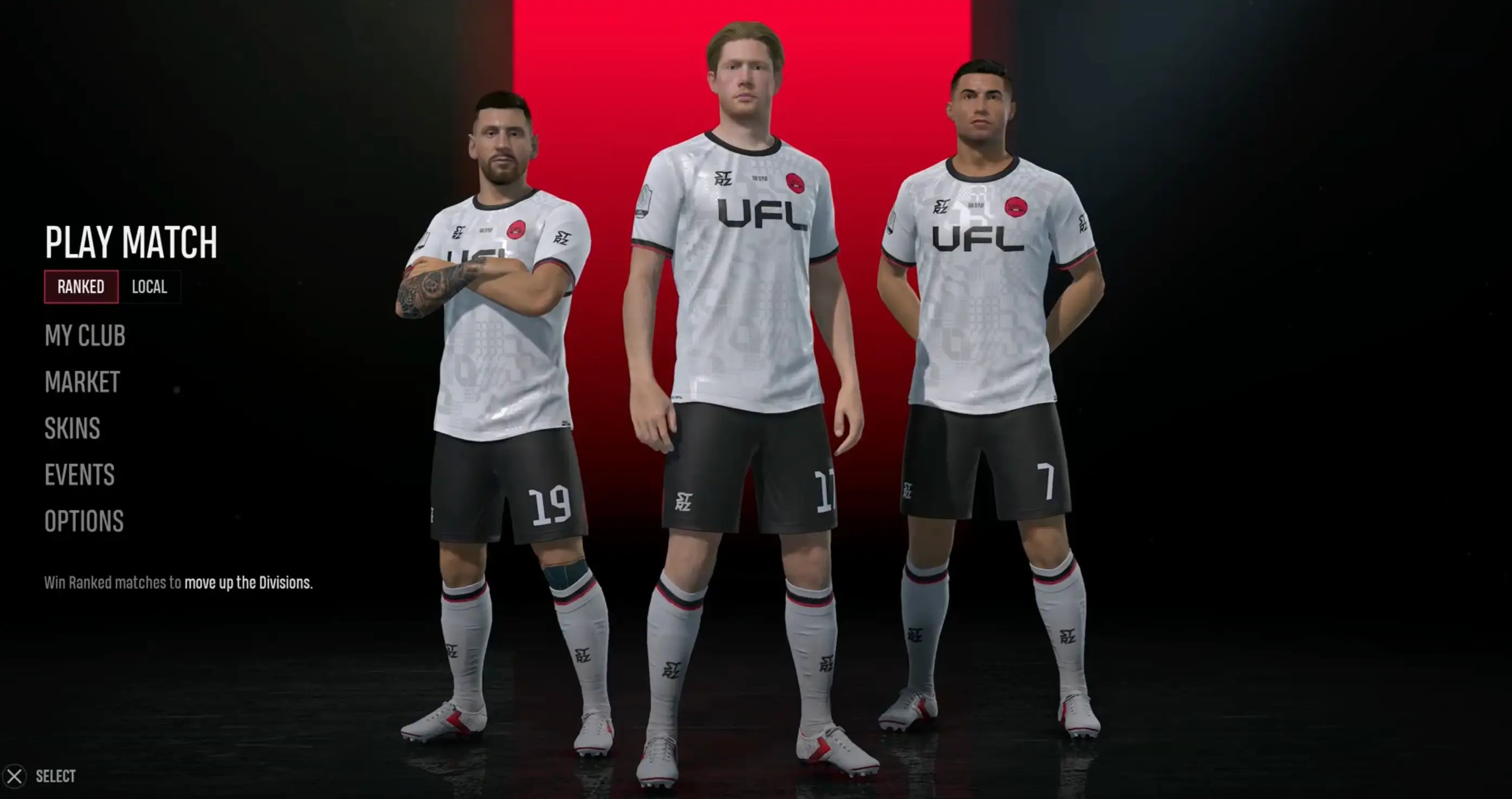 What the UFL home screen will look like in the game.