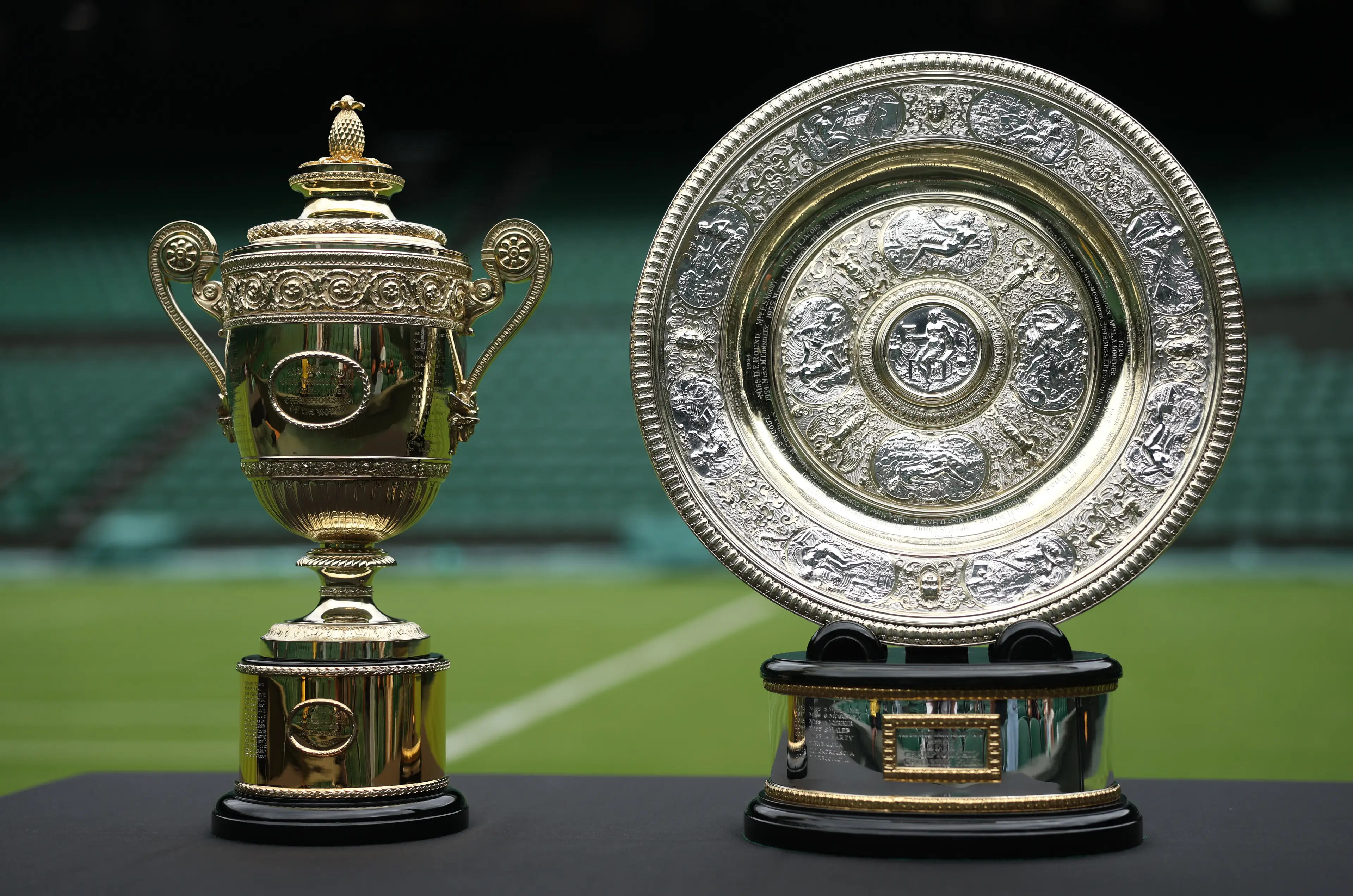 The Wimbledon trophies. Image: Getty