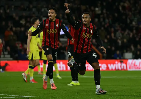 Junior Kroupi, 19, scored his seventh goal of the season for Bournemouth in Antoine Semenyo's final game for the club (Image: Getty)