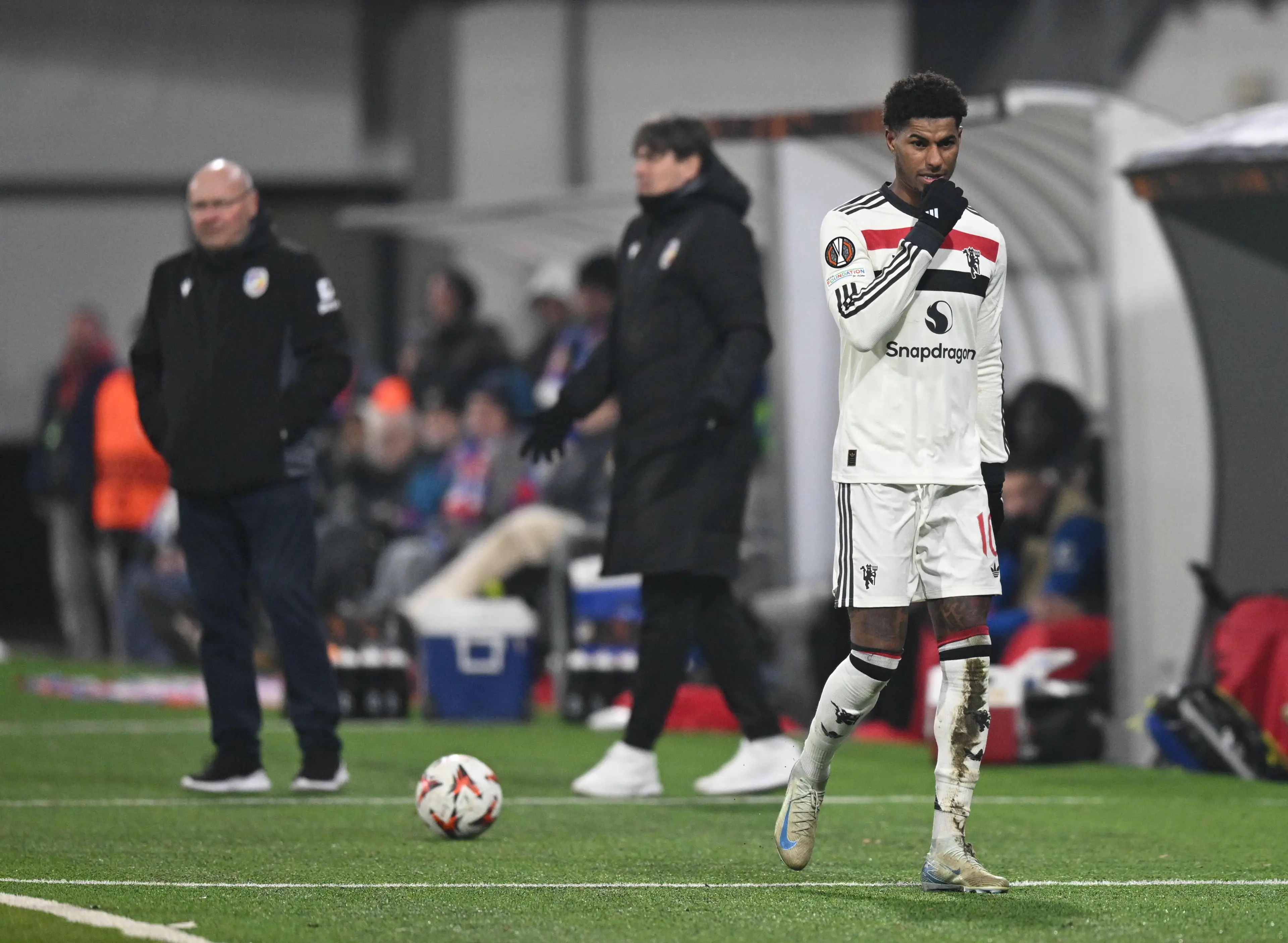 Manchester United's Marcus Rashford reacts after being substituted against Viktoria Plzen. Image: Getty 