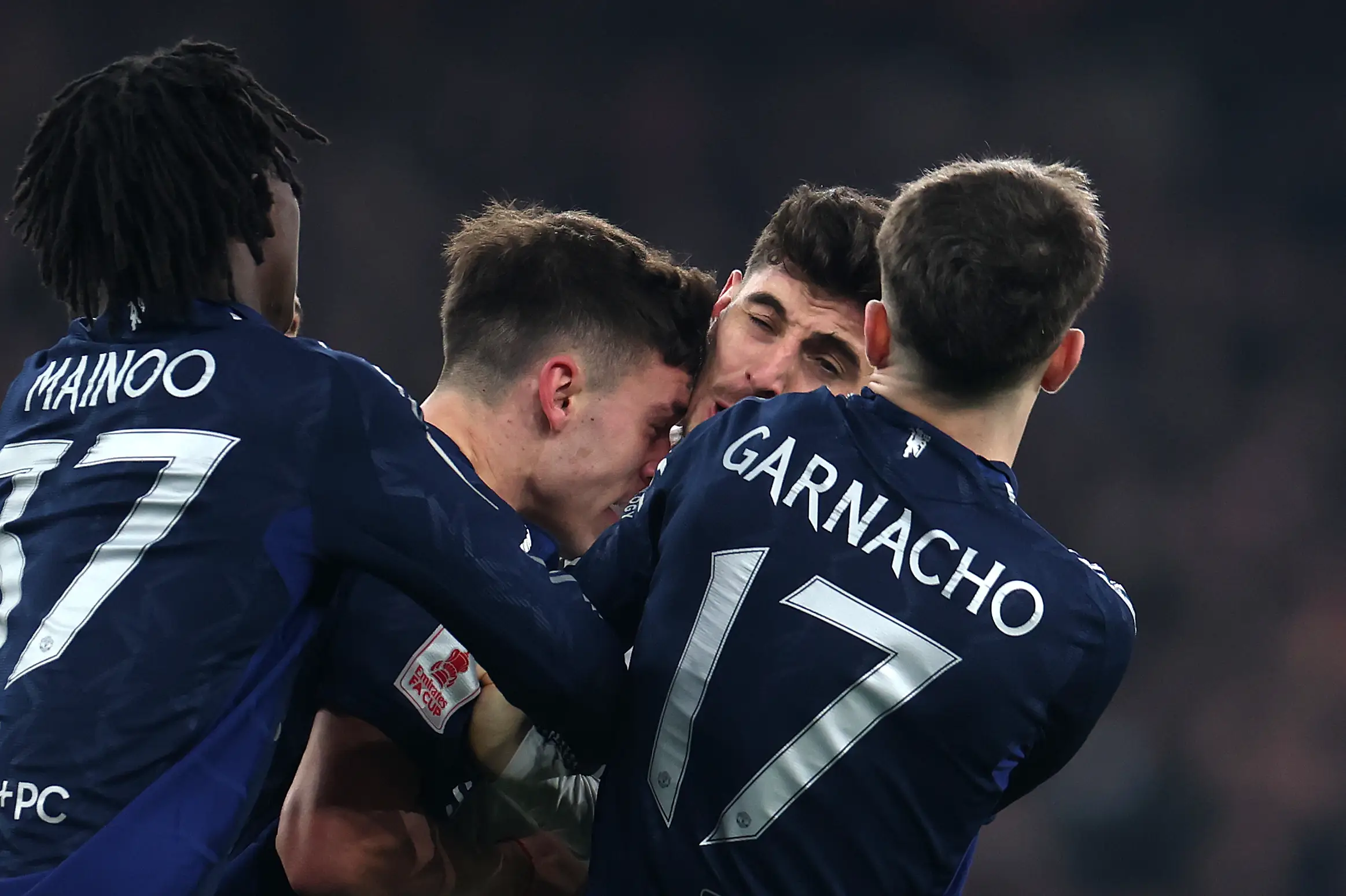 Manuel Ugarte clashed with Kai Havertz during the heated FA Cup tie. Image: Getty