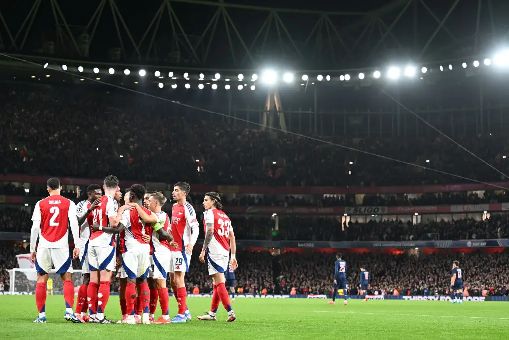 Bukayo Saka scored Arsenal's second goal during the Champions League clash with PSG. (Image: Getty)