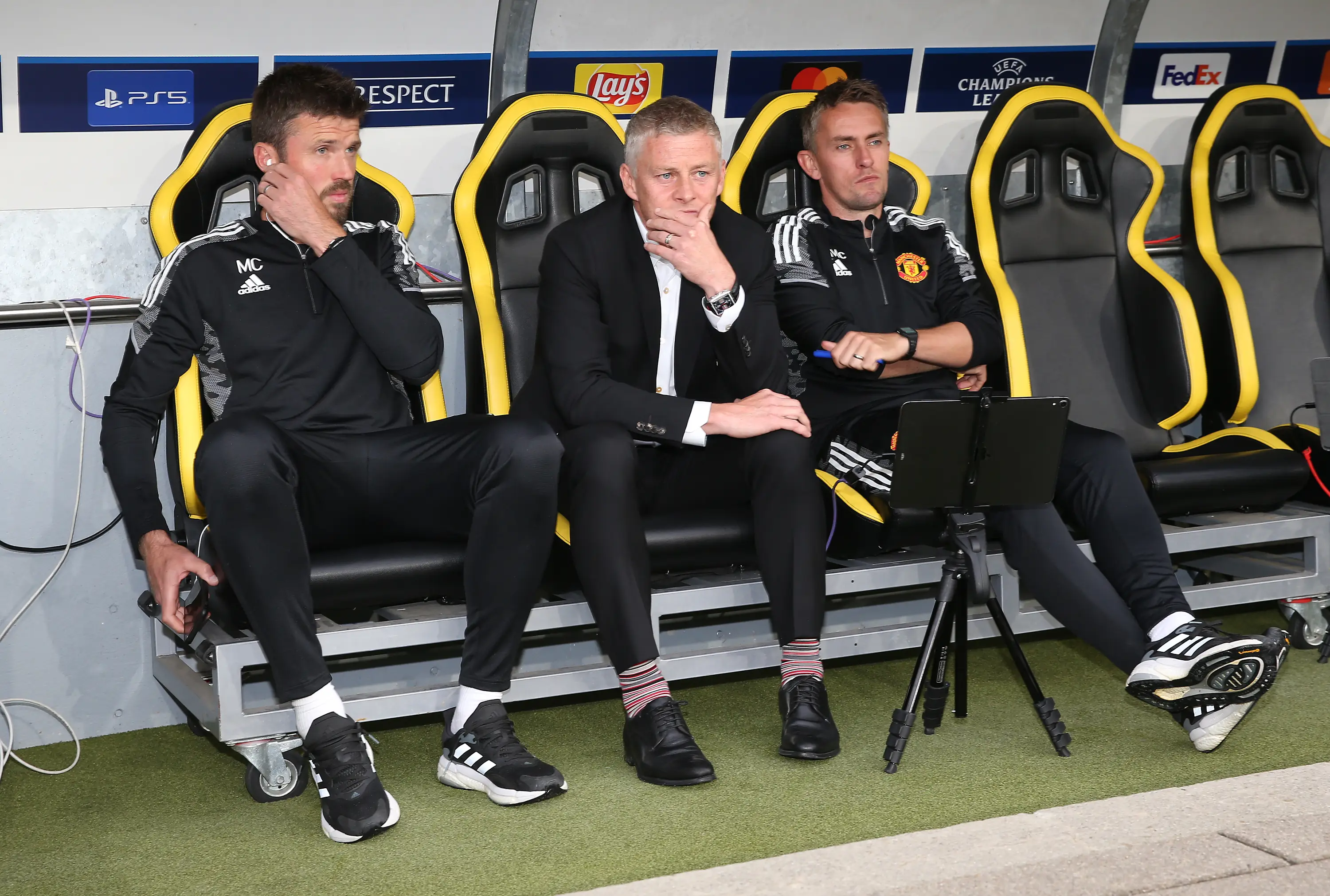 Carrick was part of Solskjaer's backroom staff in 2021. Image credit: Getty