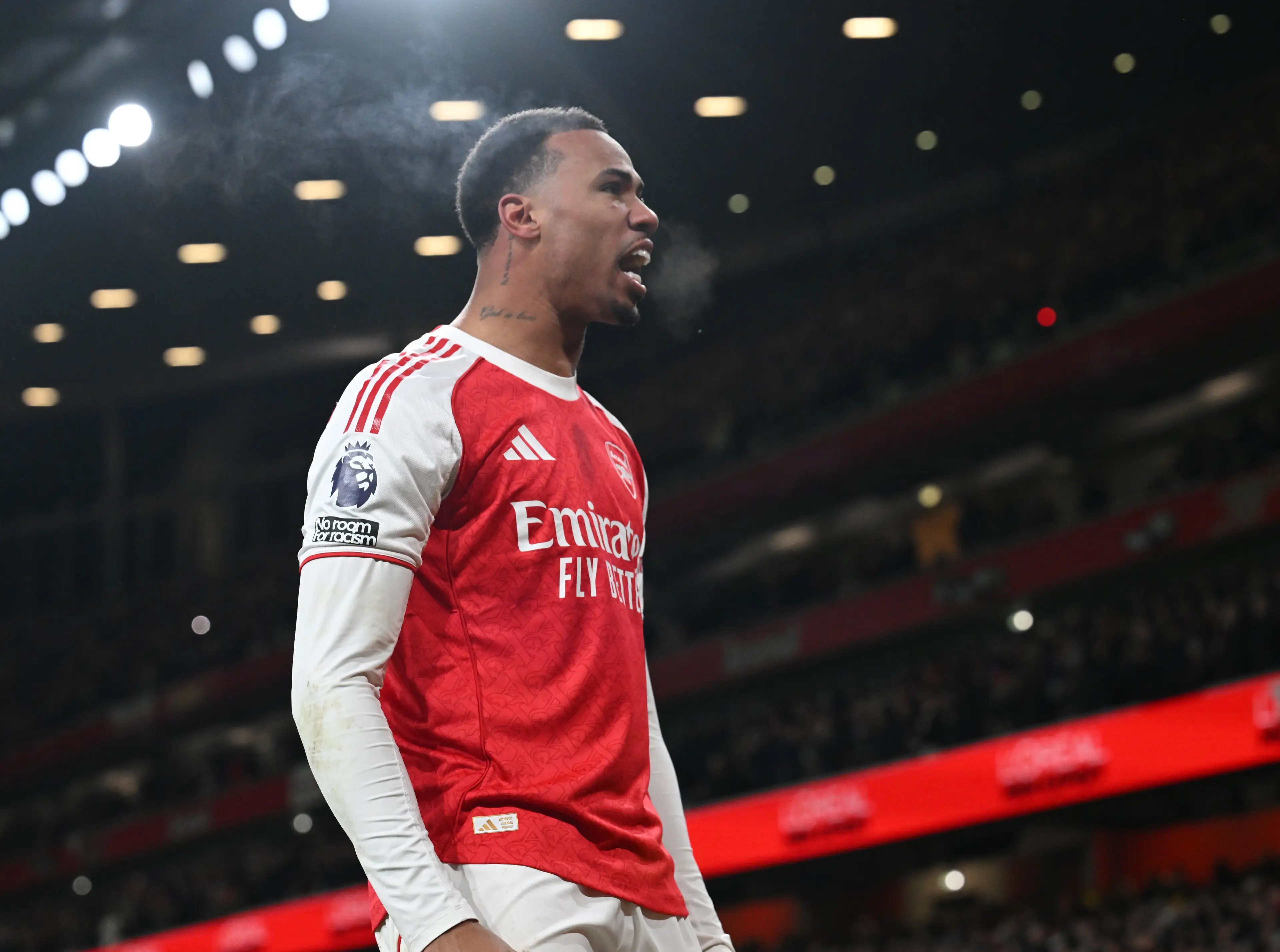 Gabriel celebrating the opening goal vs Aston Villa (credit: getty)