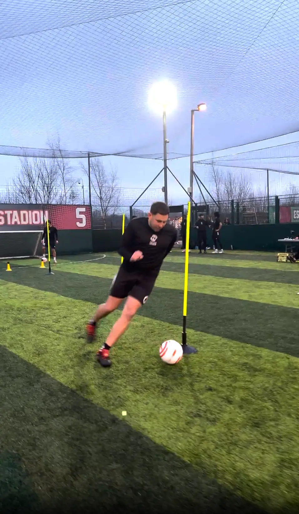 The first drill involved being timed dribbling in and out of cones. Image: Getty