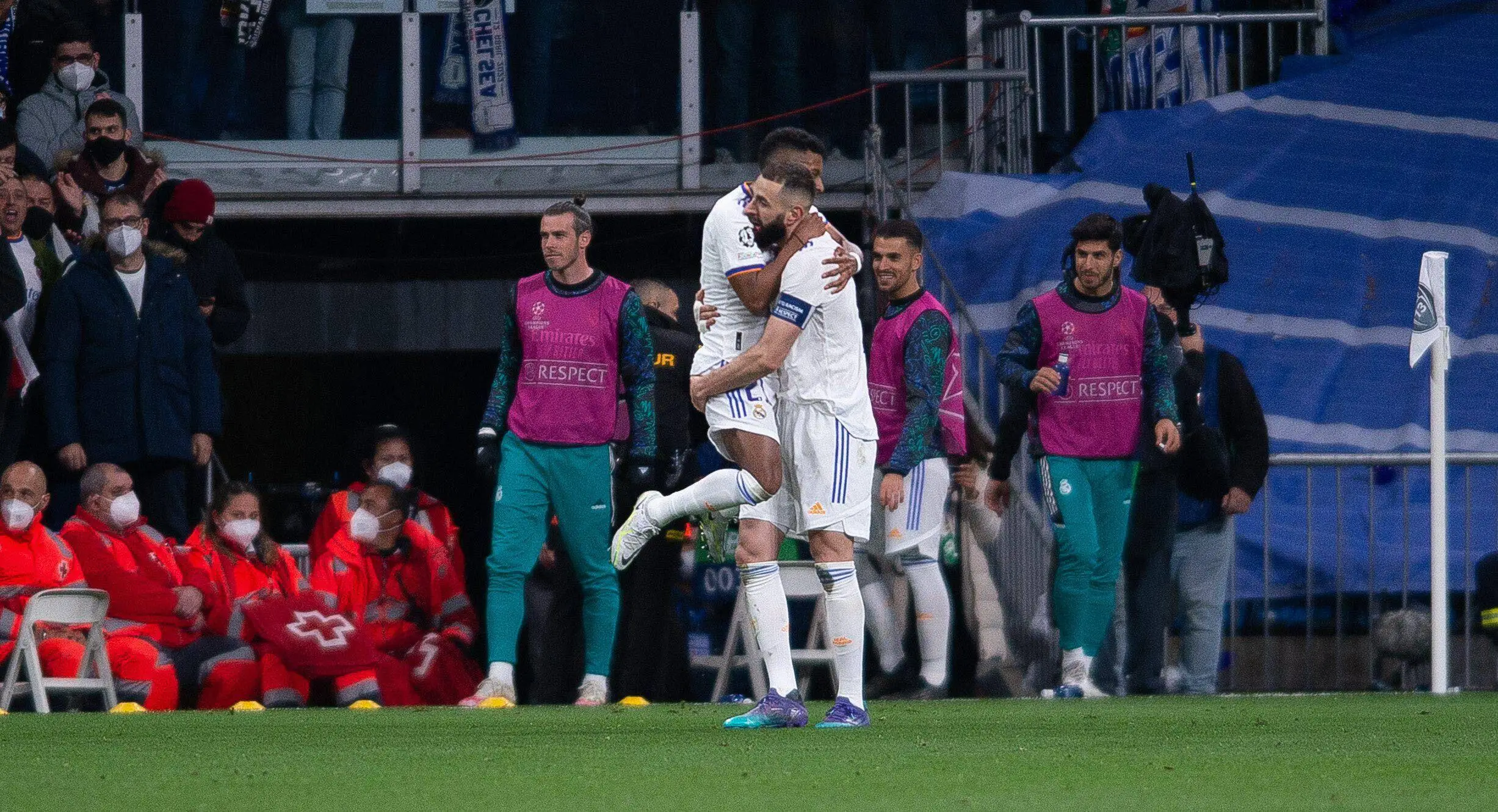 Benzema celebrates his goal. Image: PA Images
