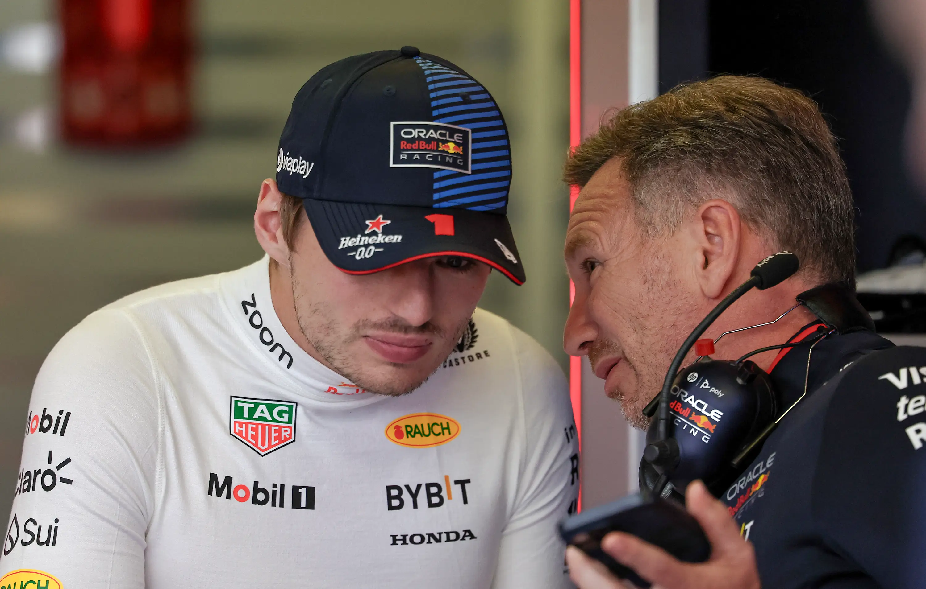 Max Verstappen and Christian Horner. Image: Getty