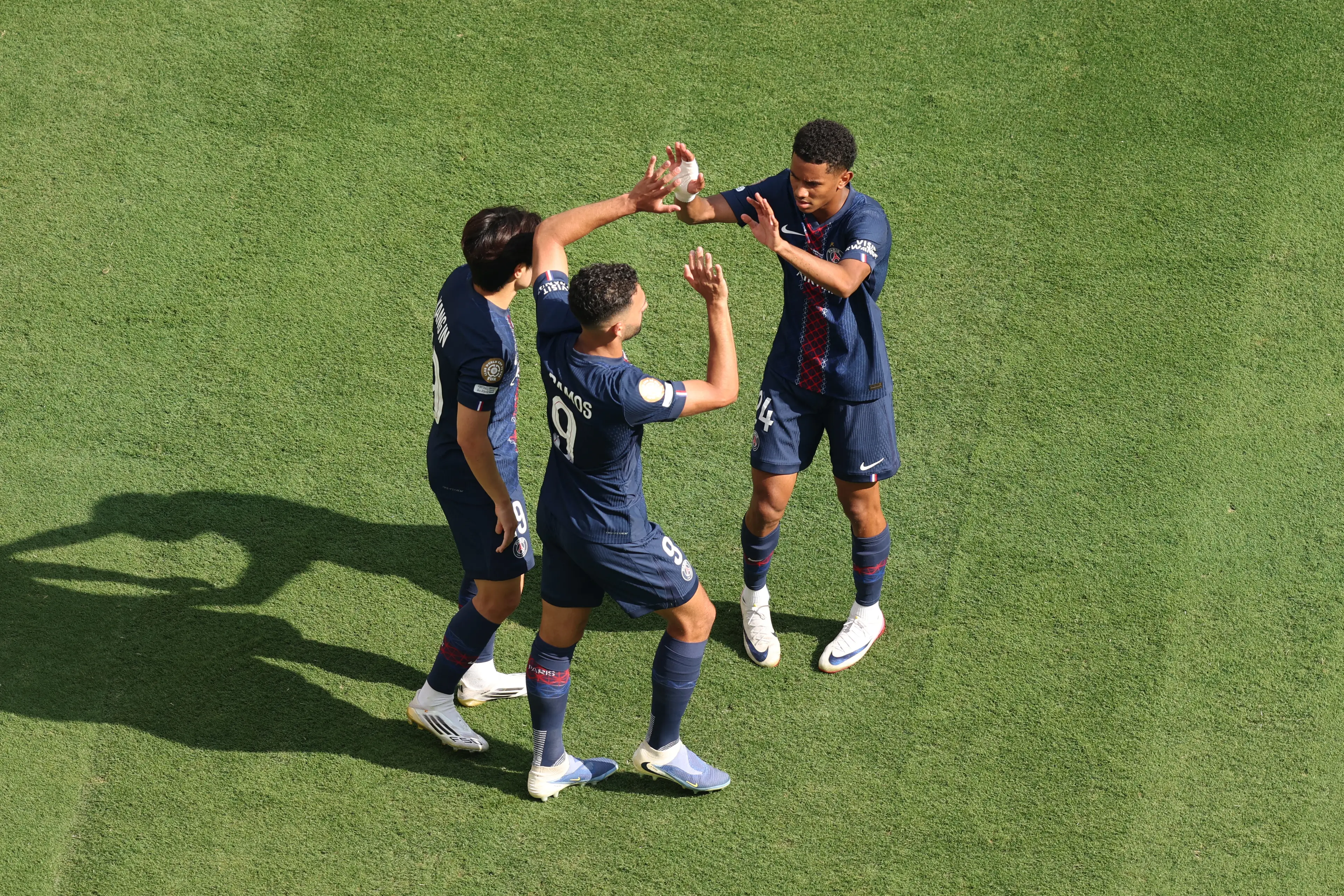 Paris Saint-Germain celebrate scoring a fourth goal against Real Madrid. Image: Getty