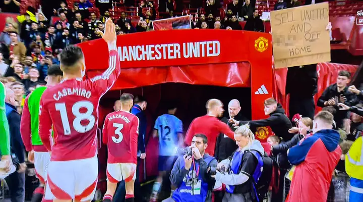 Fans spotted an X-rated sign during Sky's broadcast of Manchester United vs Arsenal. Image: Sky Sports