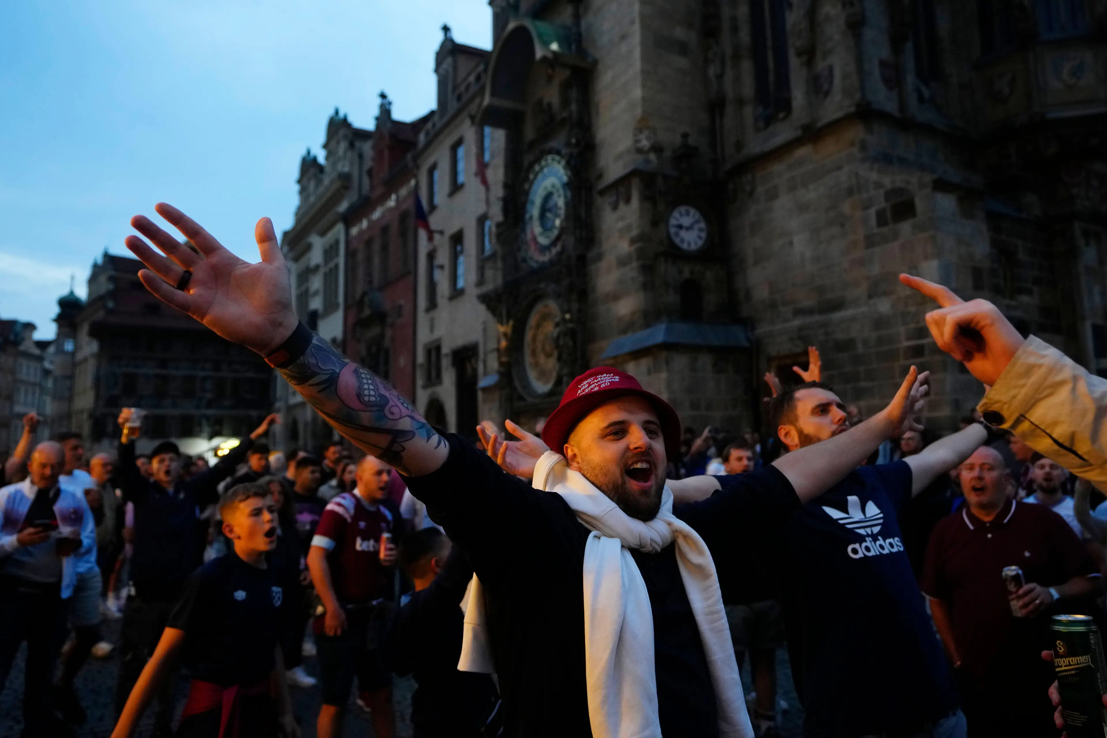 West Ham United fans gather in Prague. Image: Alamy