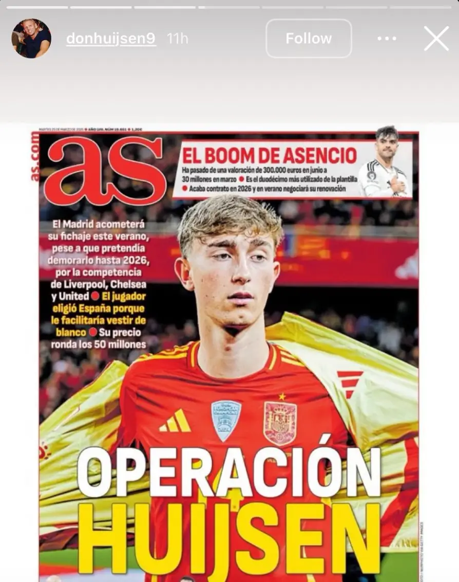 Huijsen's father has shared a report on the Bournemouth star's future (Image: Instagram)