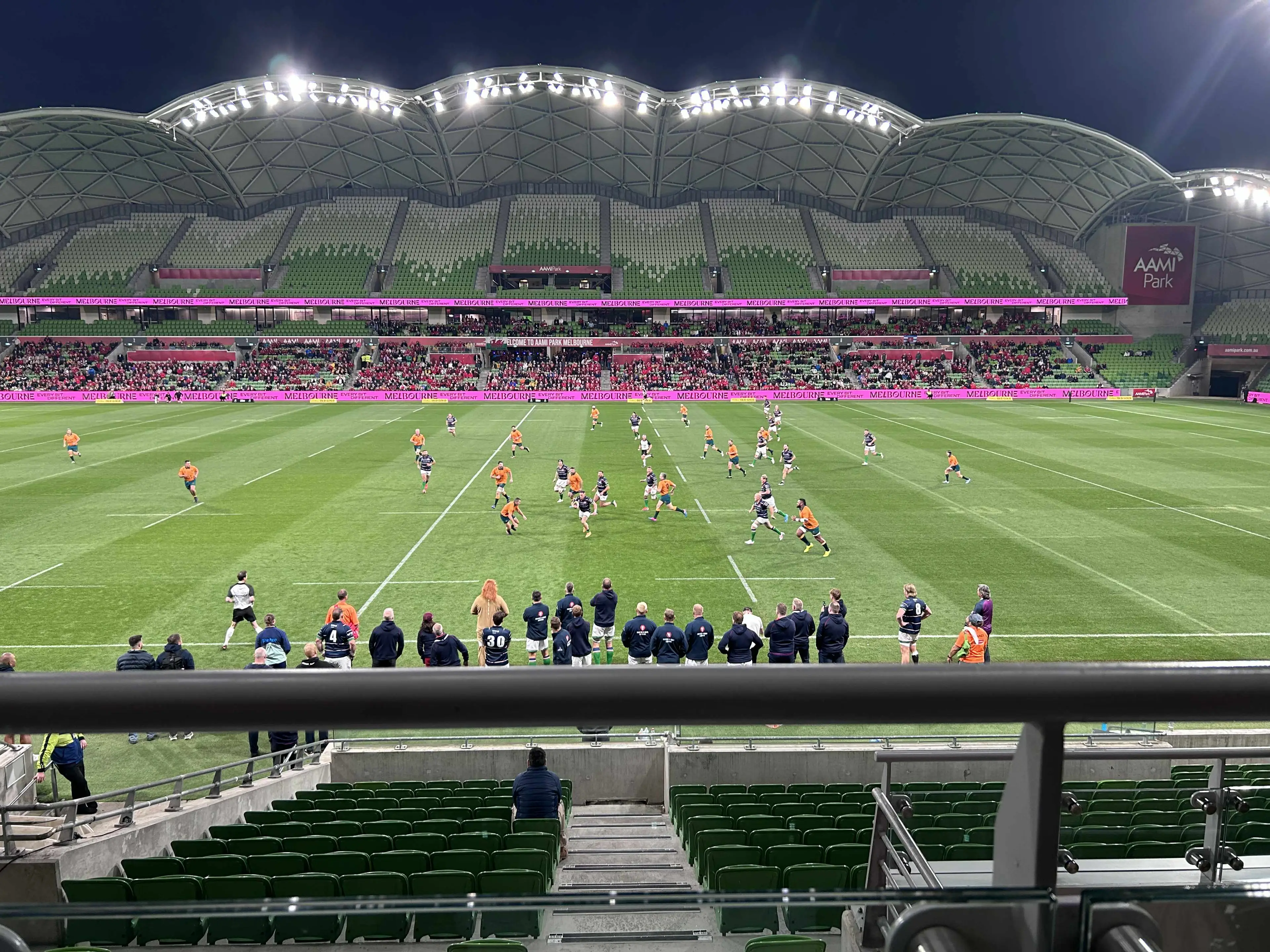 Inside the Classic Wallabies vs British & Irish Legends game at AAMI Park. (Image: Writer's own)