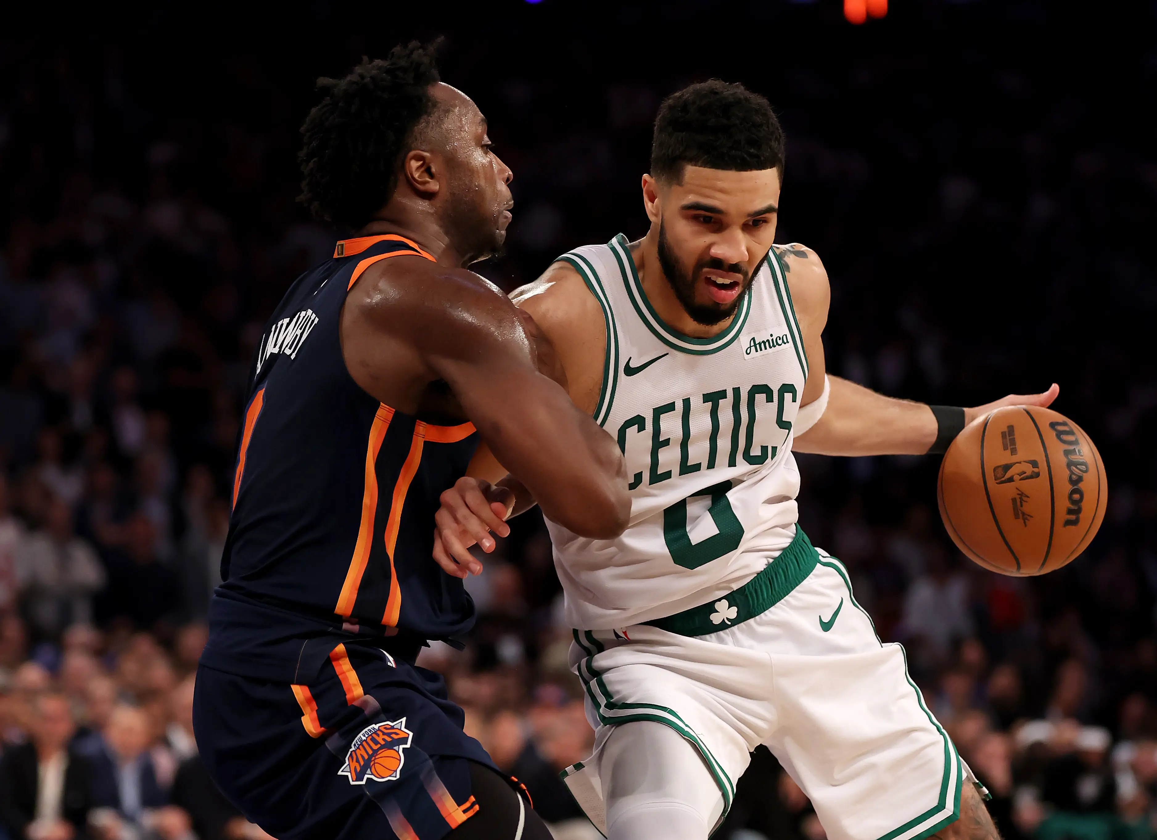 Jayson Tatum playing for the Boston Celtics. Image: Elsa / Staff via Getty