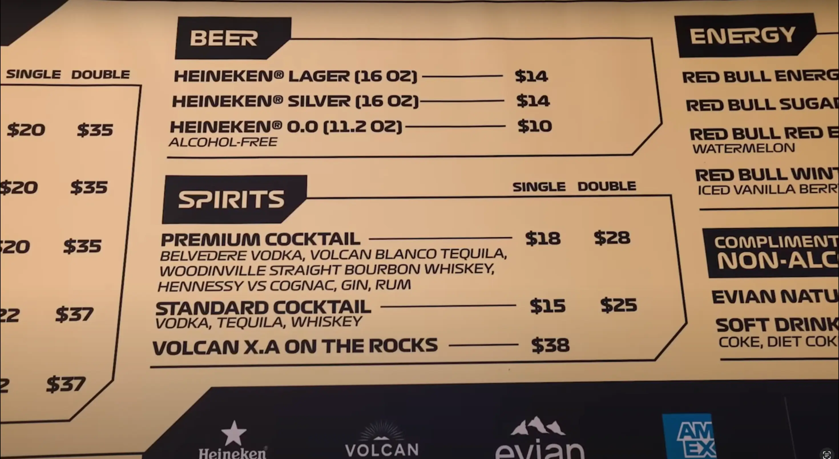 Drinks prices at the Las Vegas Grand Prix. Image
