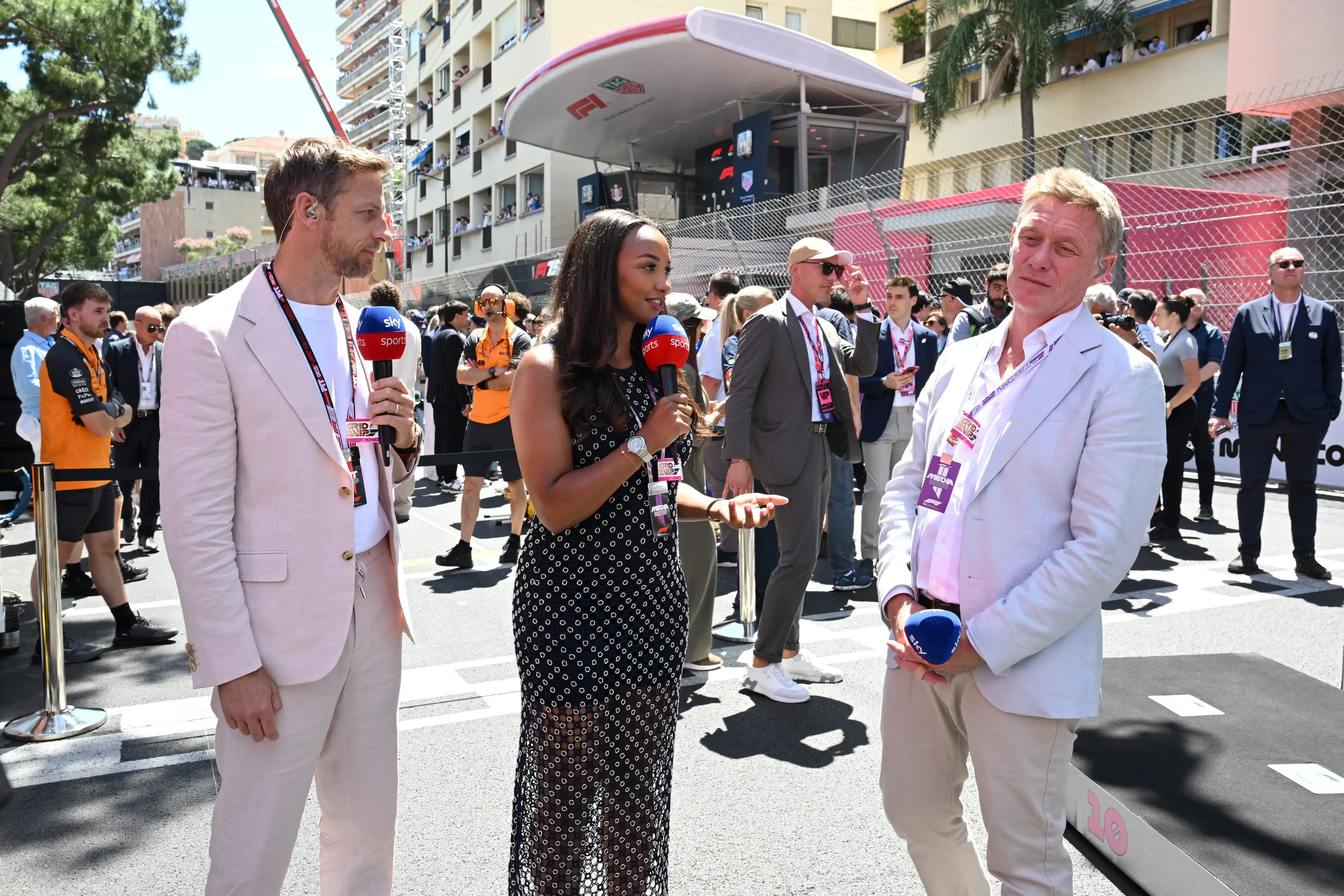2009 world champion Jenson Button, Naomi Schiff and Simon Lazenby will all feature on Sky's F1 coverage in 2026 (Image: Getty)