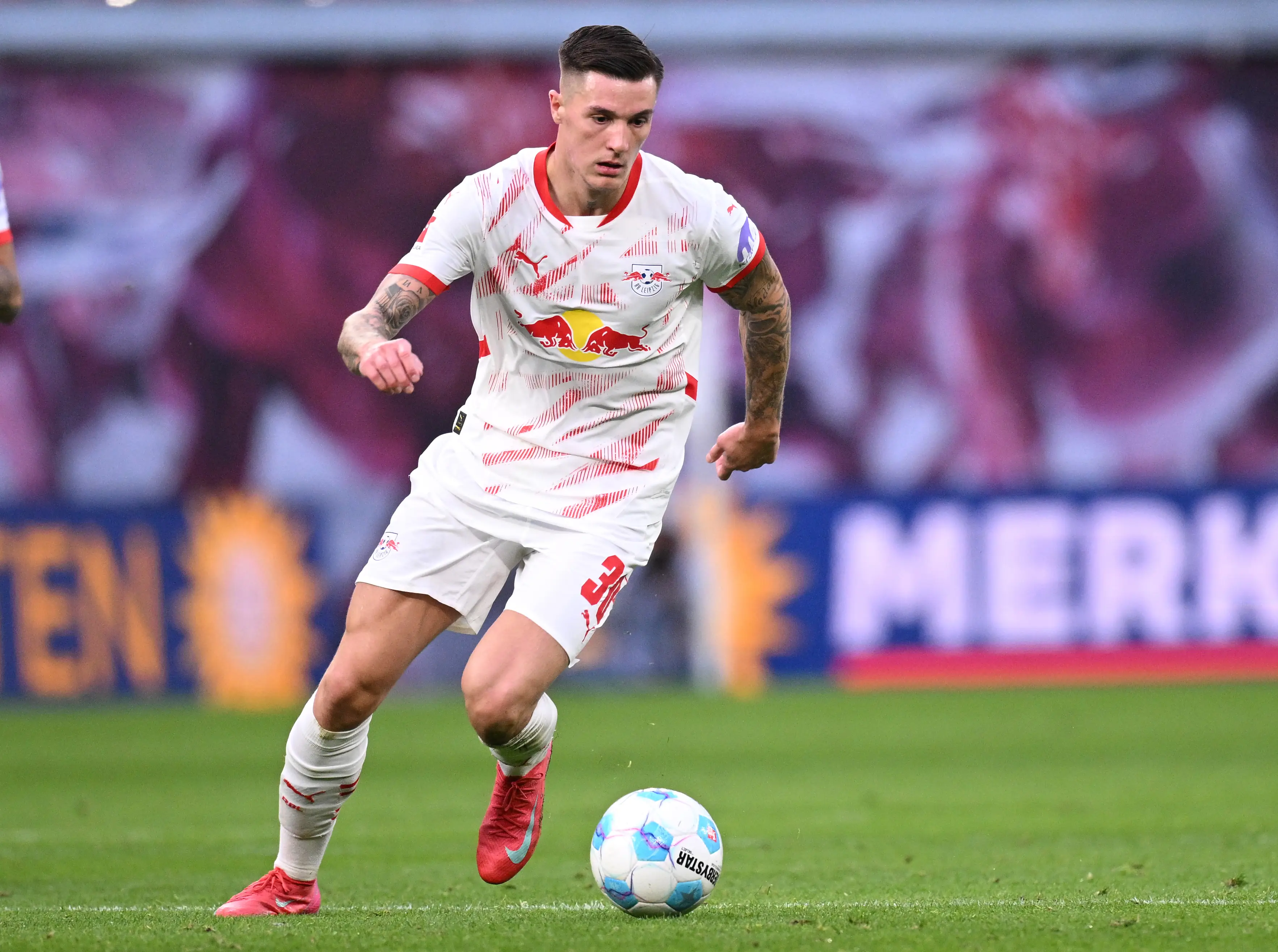 Benjamin Sesko has been linked with a move to the Premier League. Image: Getty