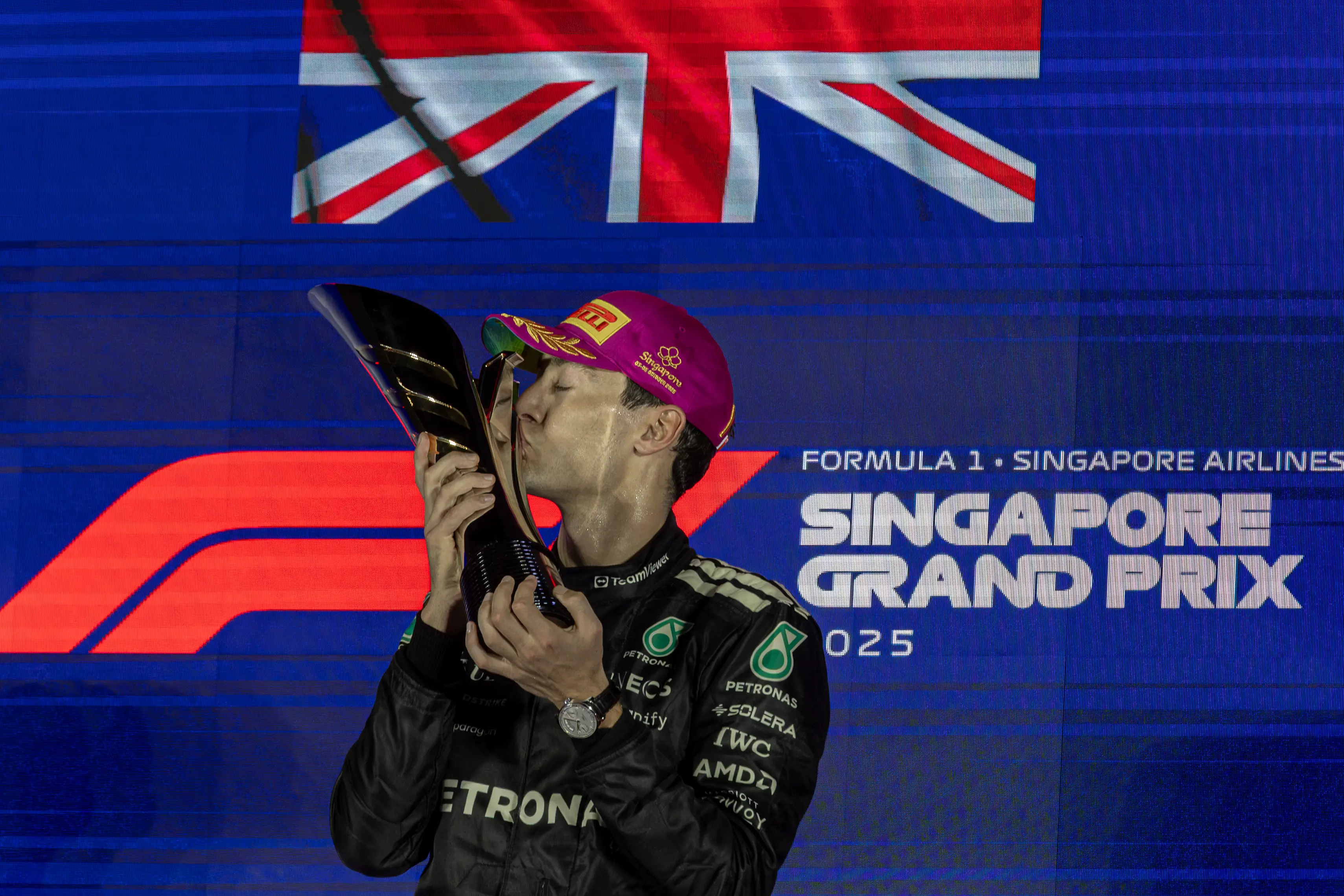 George Russell won the Singapore Grand Prix on Sunday. Image: Getty