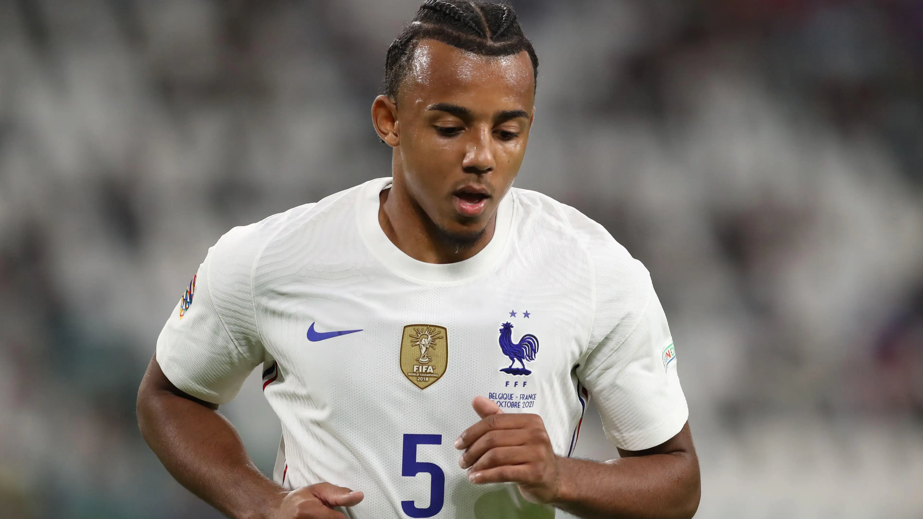 Jules Kounde of France during the UEFA Nations League match at Juventus Stadium, Turin. (Alamy)