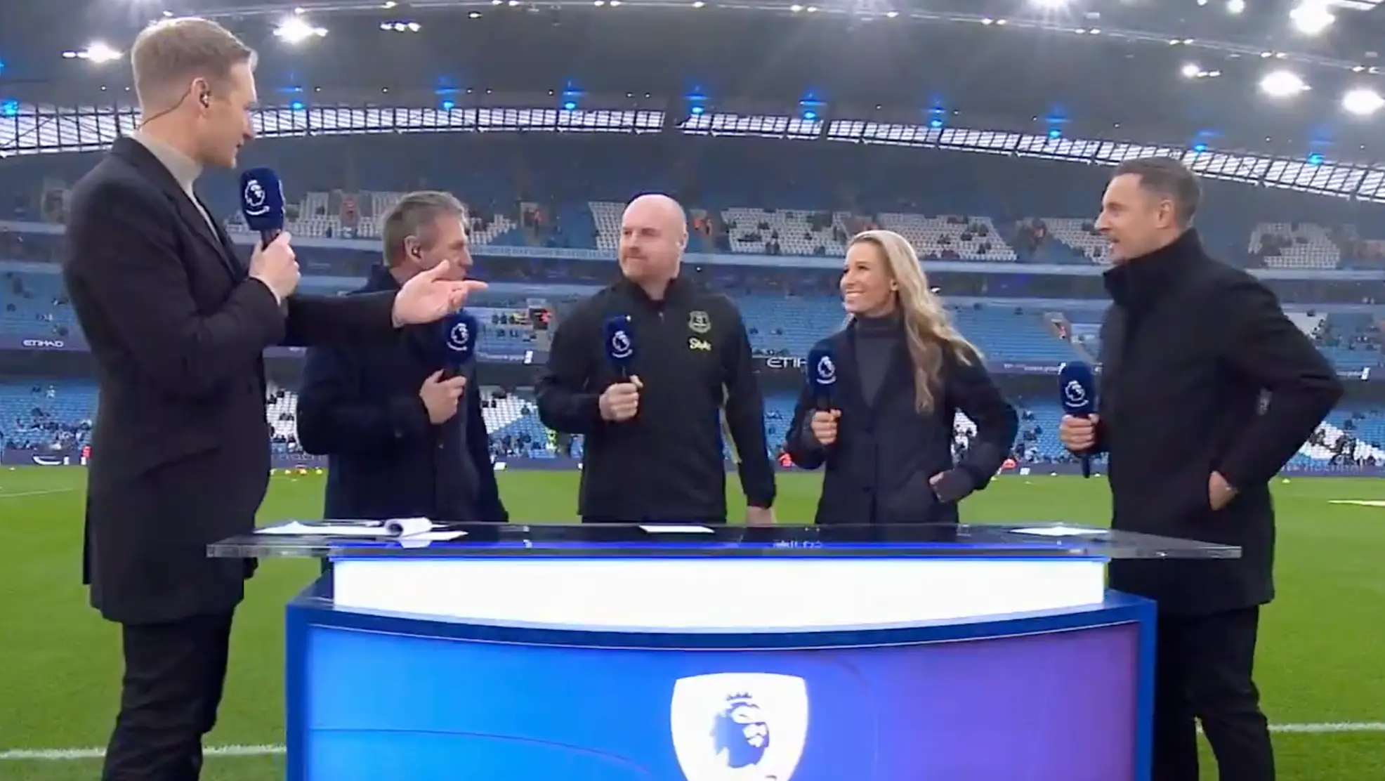 Dan Walker (left) is fronting Amazon Prime's coverage of Man City vs Everton (Image: Amazon Prime Video)
