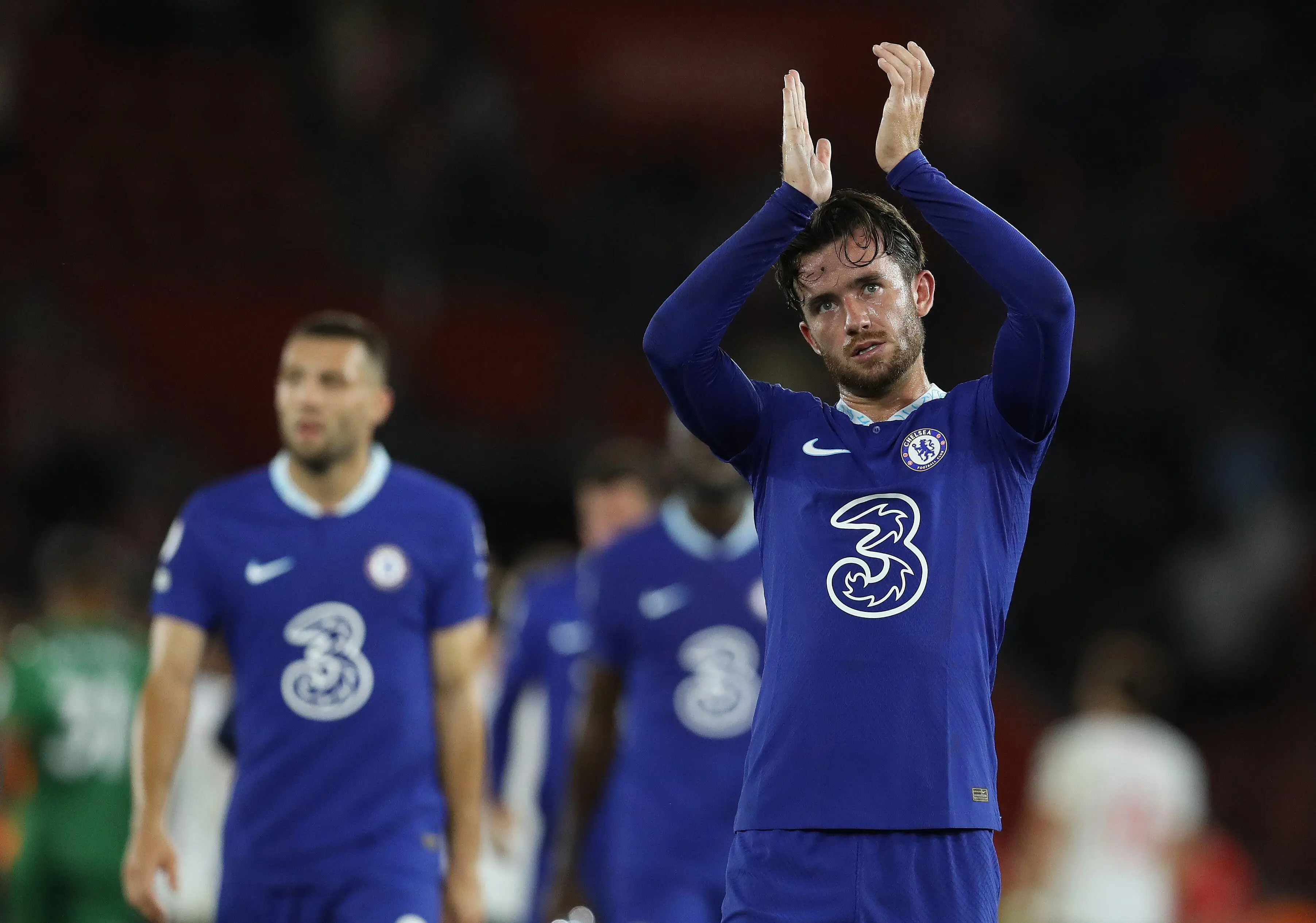 Ben Chilwell applauds the Chelsea fans at full-time. (Alamy)