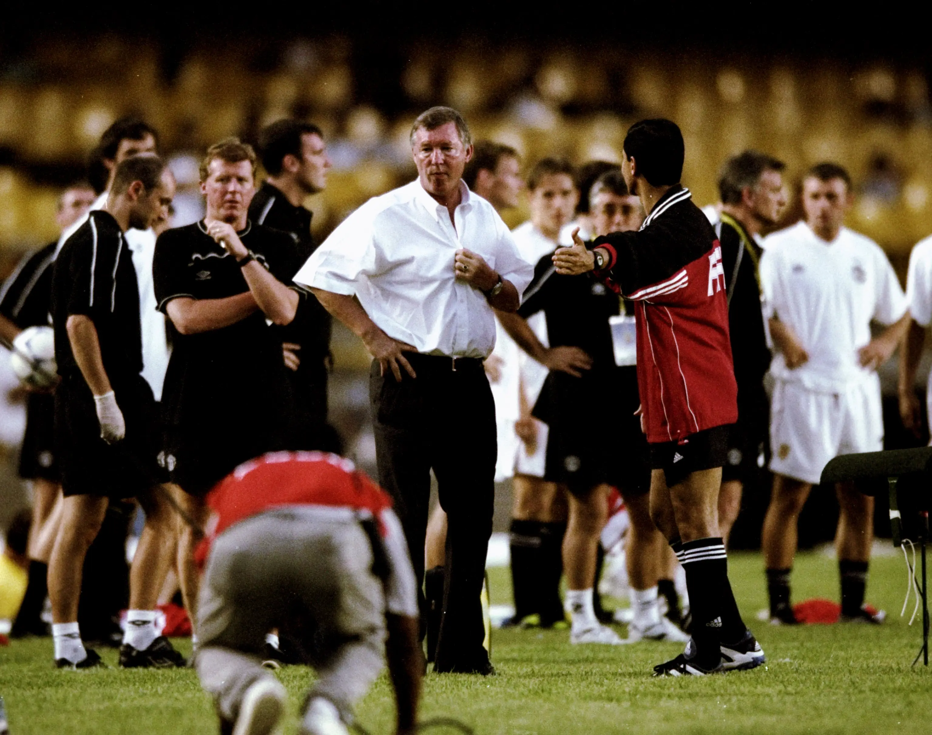 Sir Alex Ferguson is sent off by fourth official Saad Kamel Mane during the FIFA Club World Championship group B match against Necaxa. Image credit: Getty
