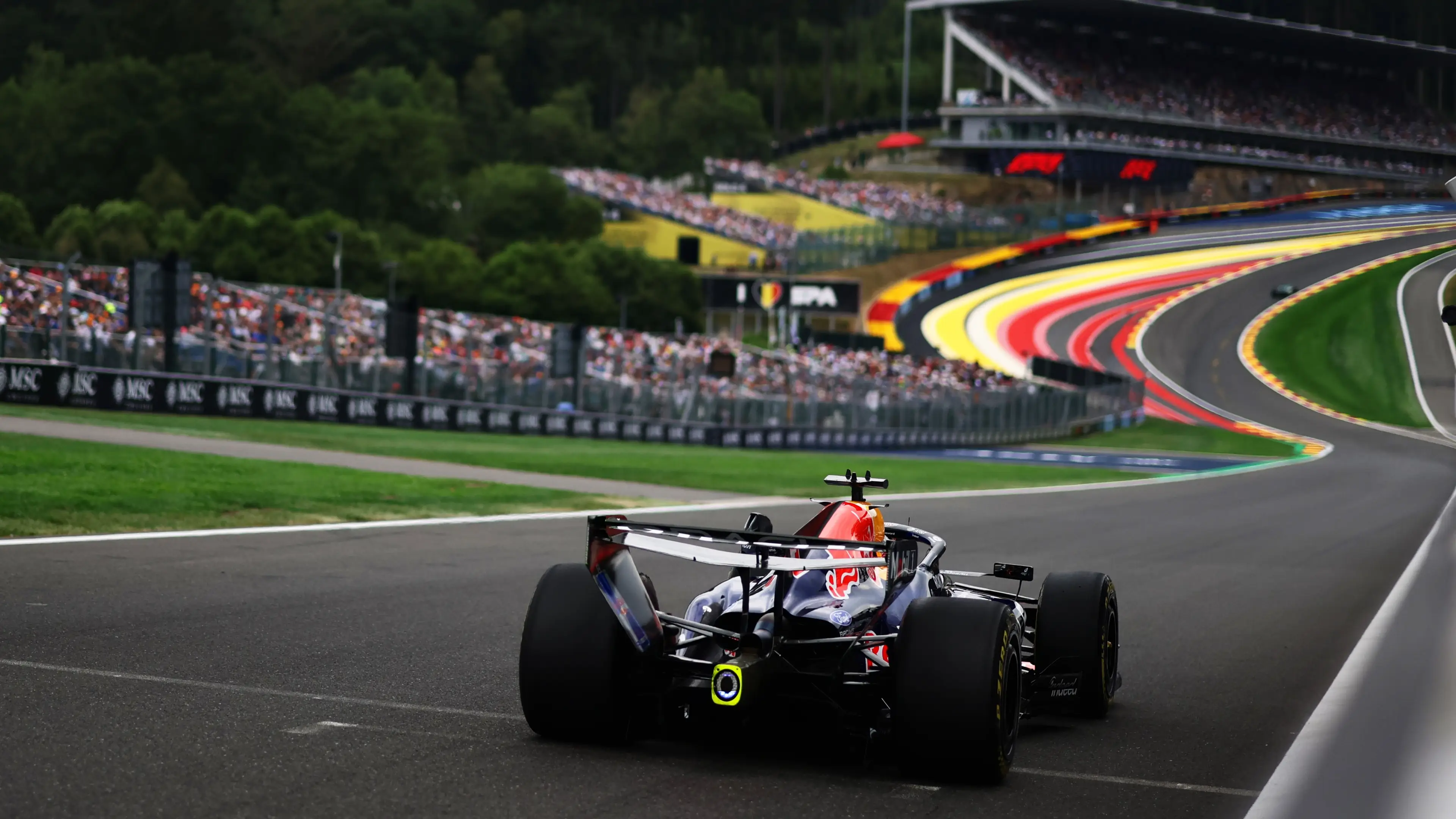 Max Verstappen of the Netherlands driving the (3) Oracle Red Bull Racing RB22 Red Bull Ford on track during practice ahead of the F1 Grand Prix of Belgium