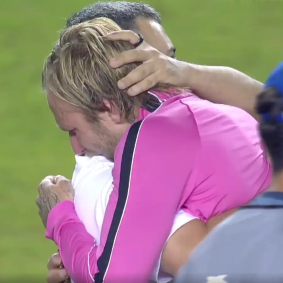 Tymoteusz Puchacz was in tears after reaching the Champions League. Image: Canal+