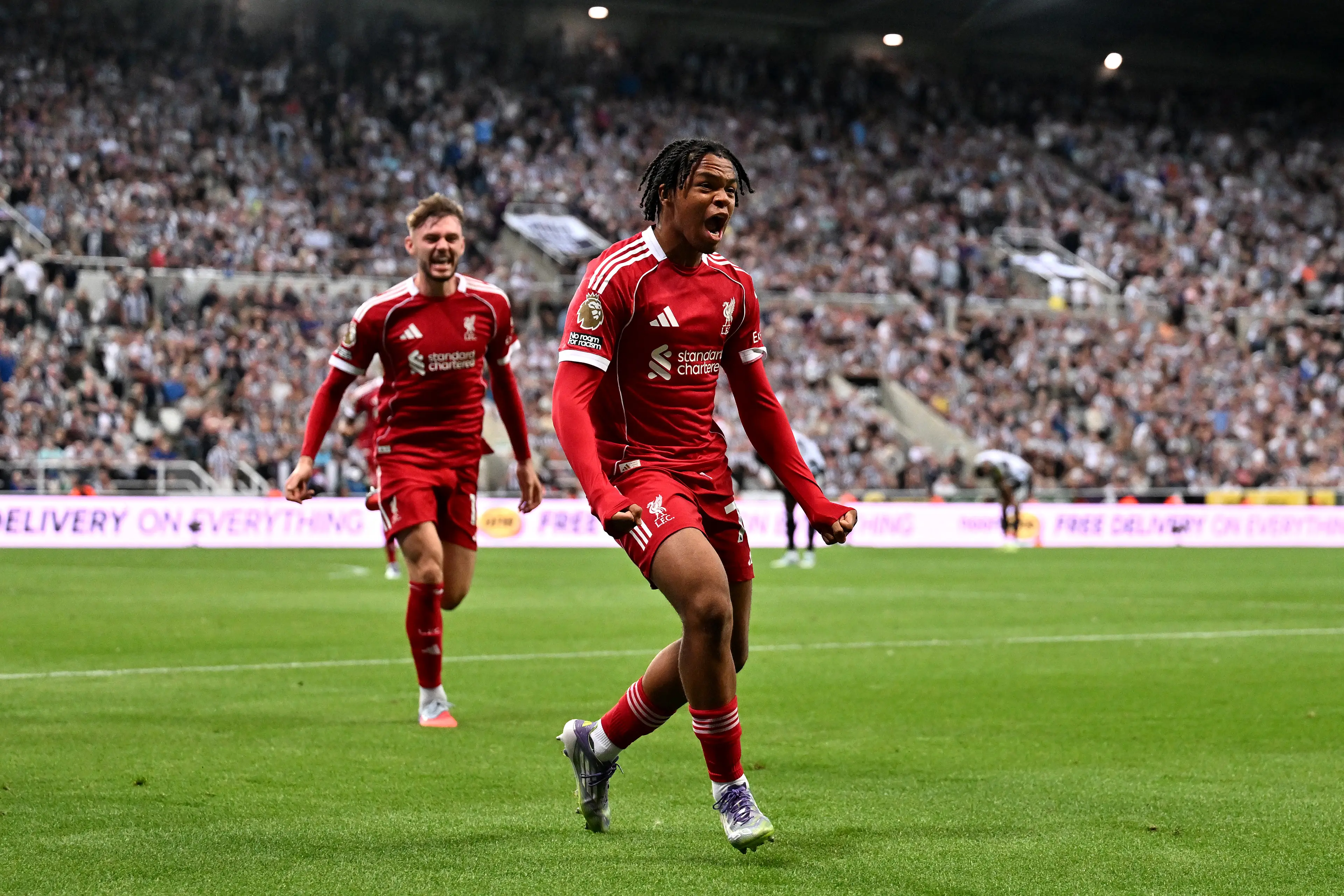 Rio Ngumoha scored as Liverpool beat Newcastle. Image: Getty