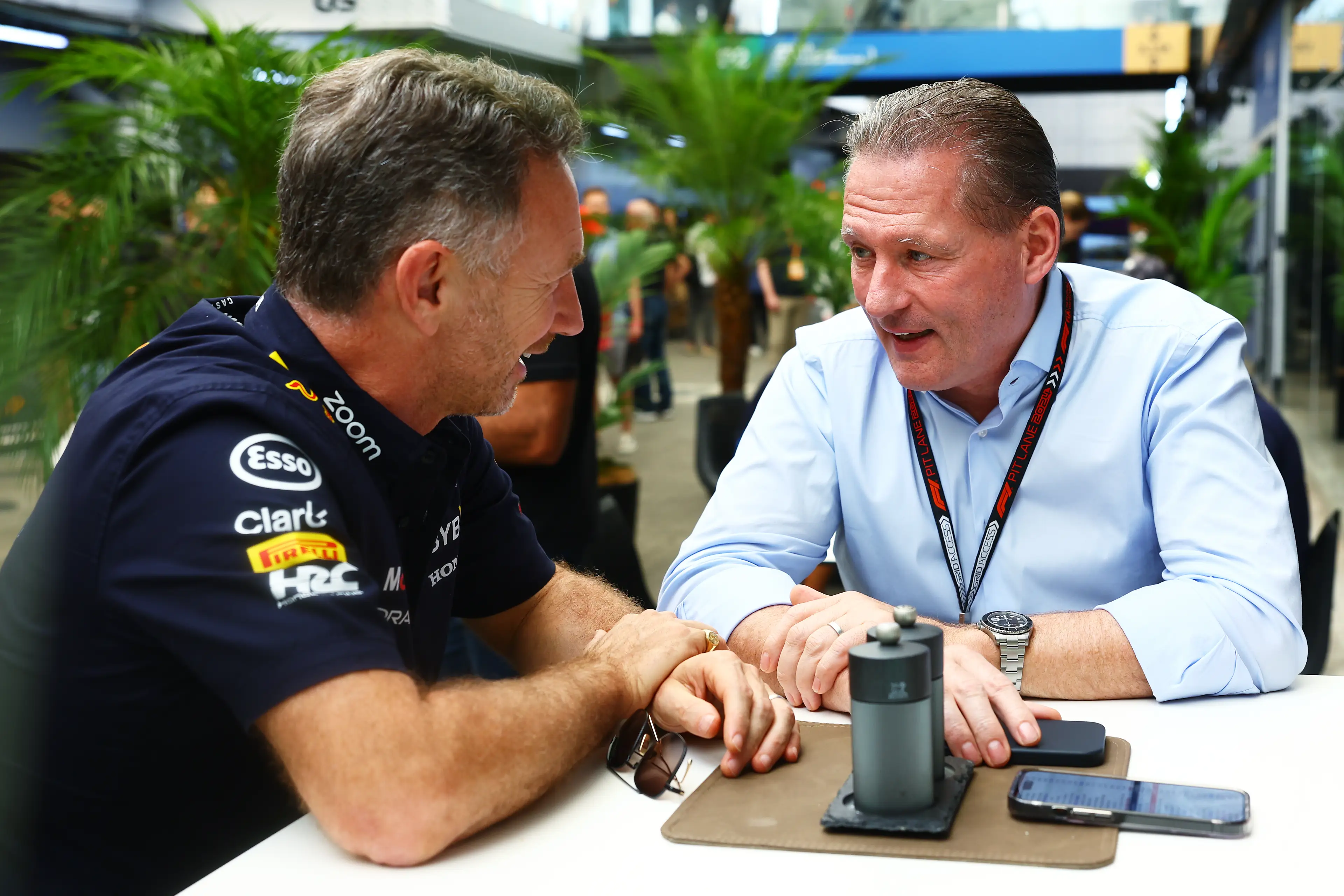 Christian Horner and Jos Verstappen during the 2024 Brazilian Grand Prix. Image: Getty