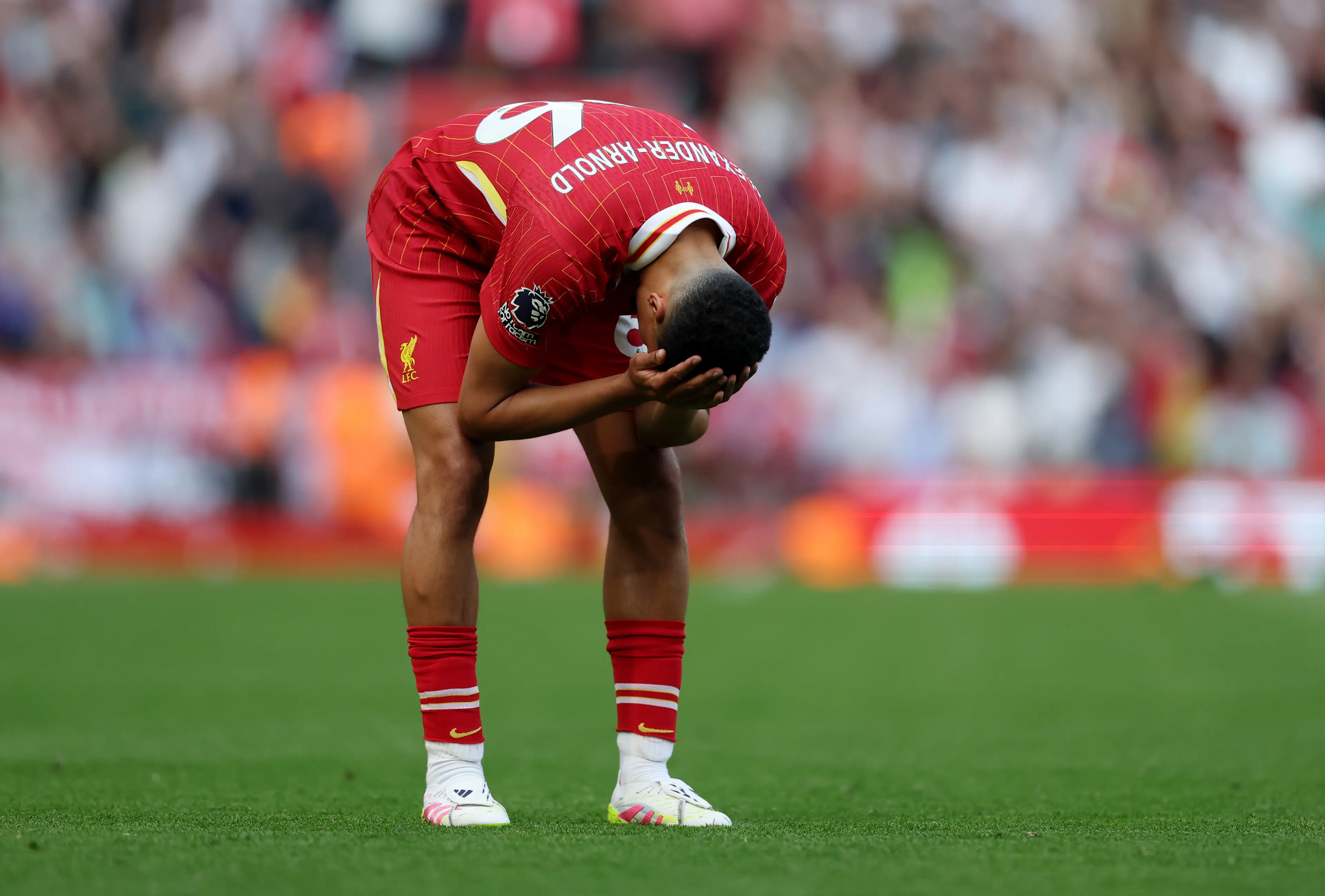 Trent Alexander-Arnold had a difficult cameo at Anfield. Image: Getty
