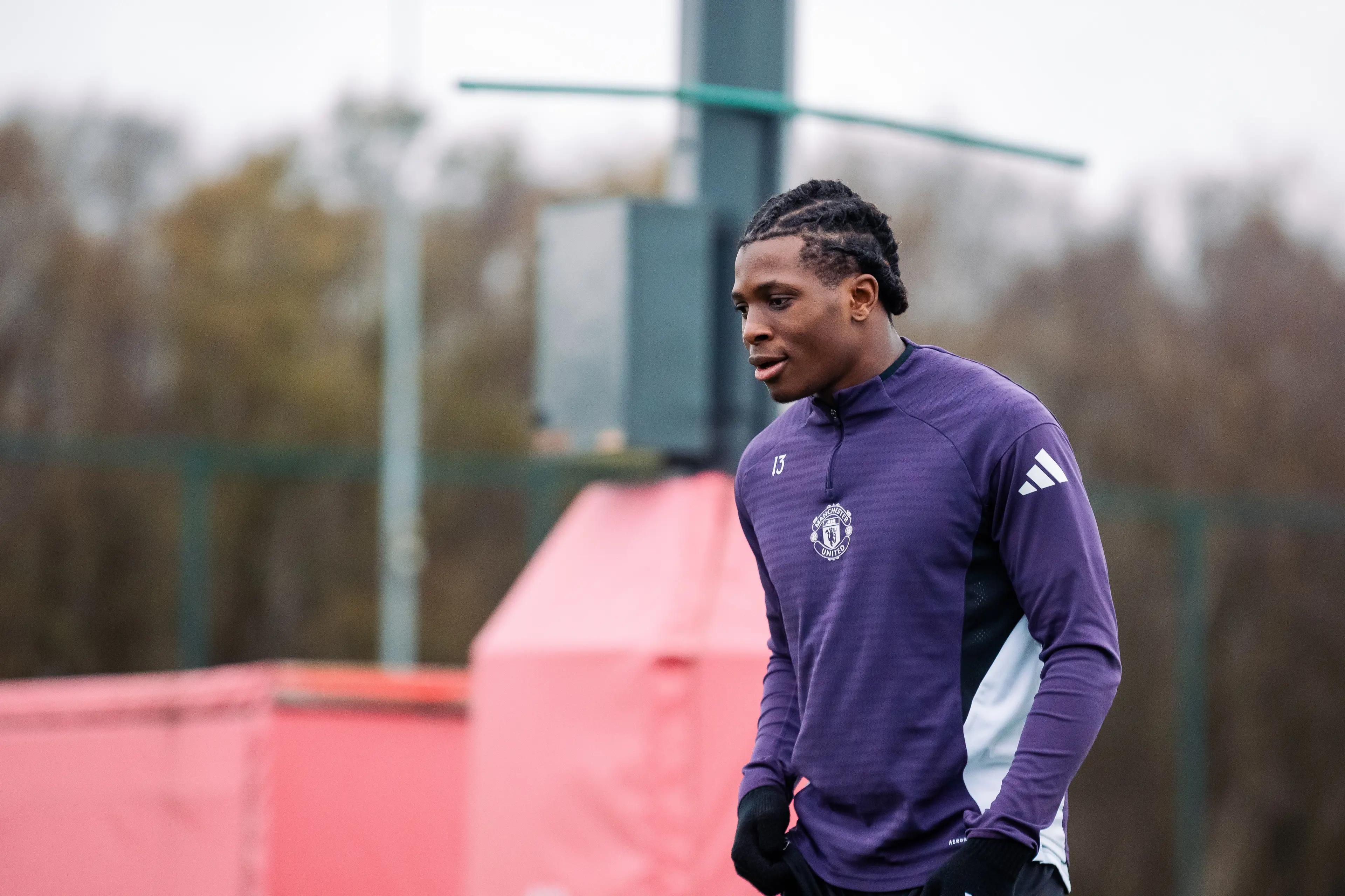 Patrick Dorgu during a Manchester United training session. Image: Getty