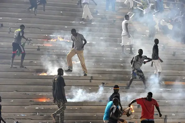 Fires were set alight in the stands in Dakar (Image: Getty)