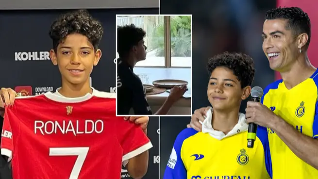Cristiano Ronaldo's son spotted wearing Man Utd's new shirt and fans love which current player he has on the back