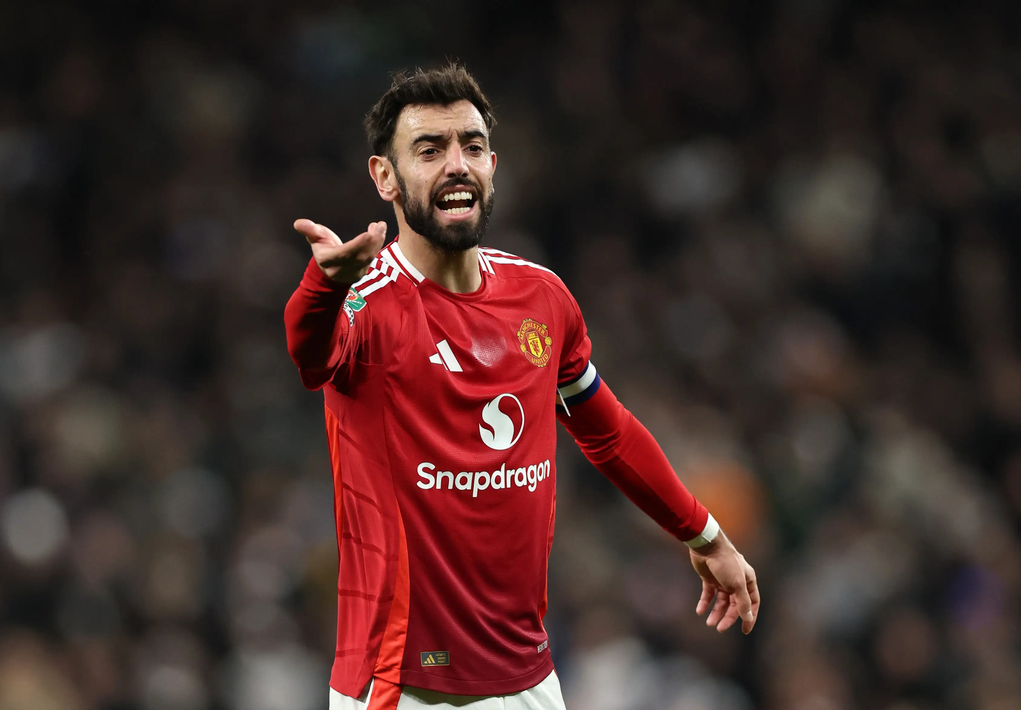 Bruno Fernandes was involved in an exchange with Lucas Bergvall. Image: Getty
