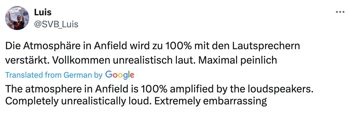 Bayer Leverkusen fans have questioned Anfield's atmosphere (Image: X/SVB_Luis)