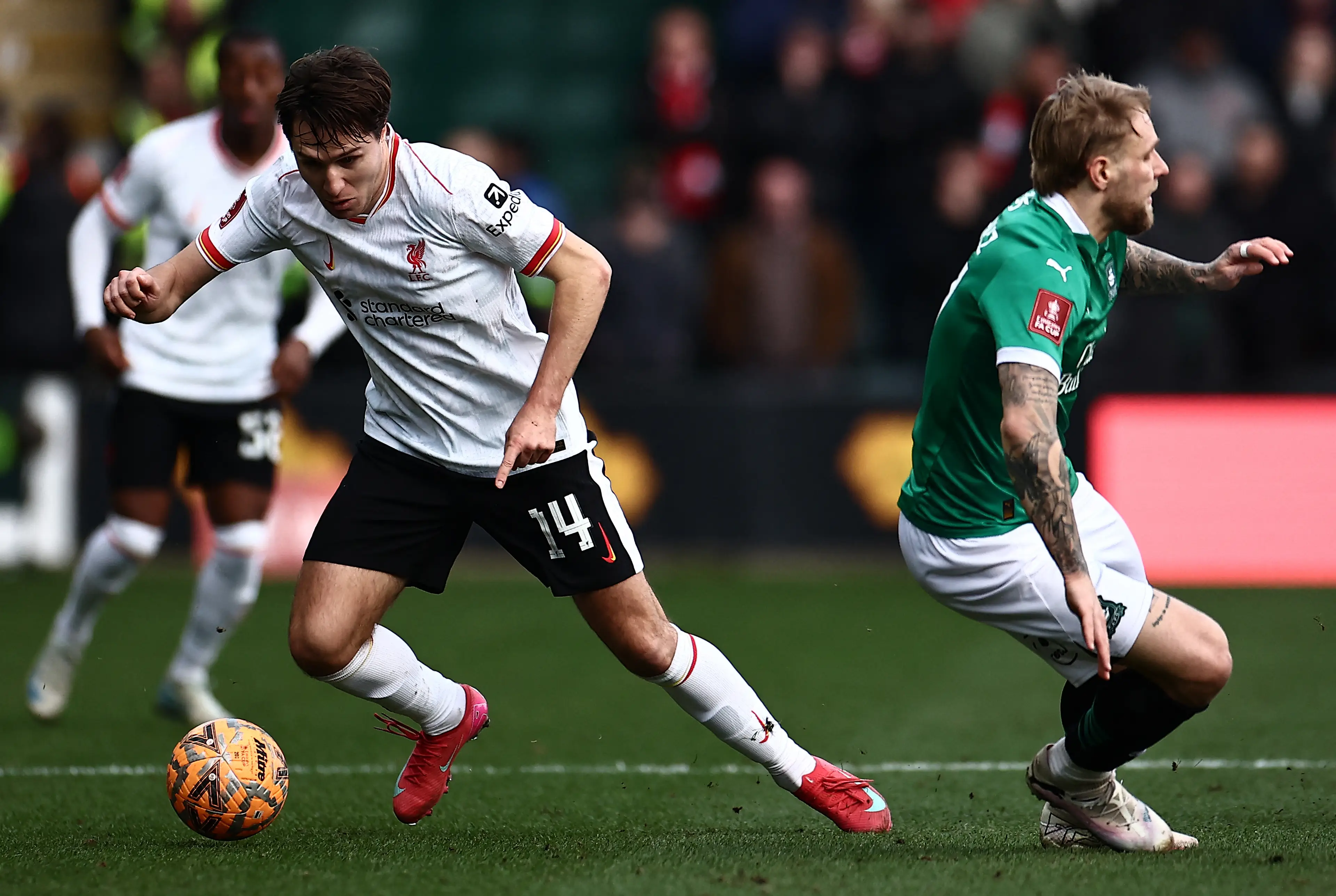Federico Chiesa struggled for Liverpool against Plymouth Argyle. Image: Getty