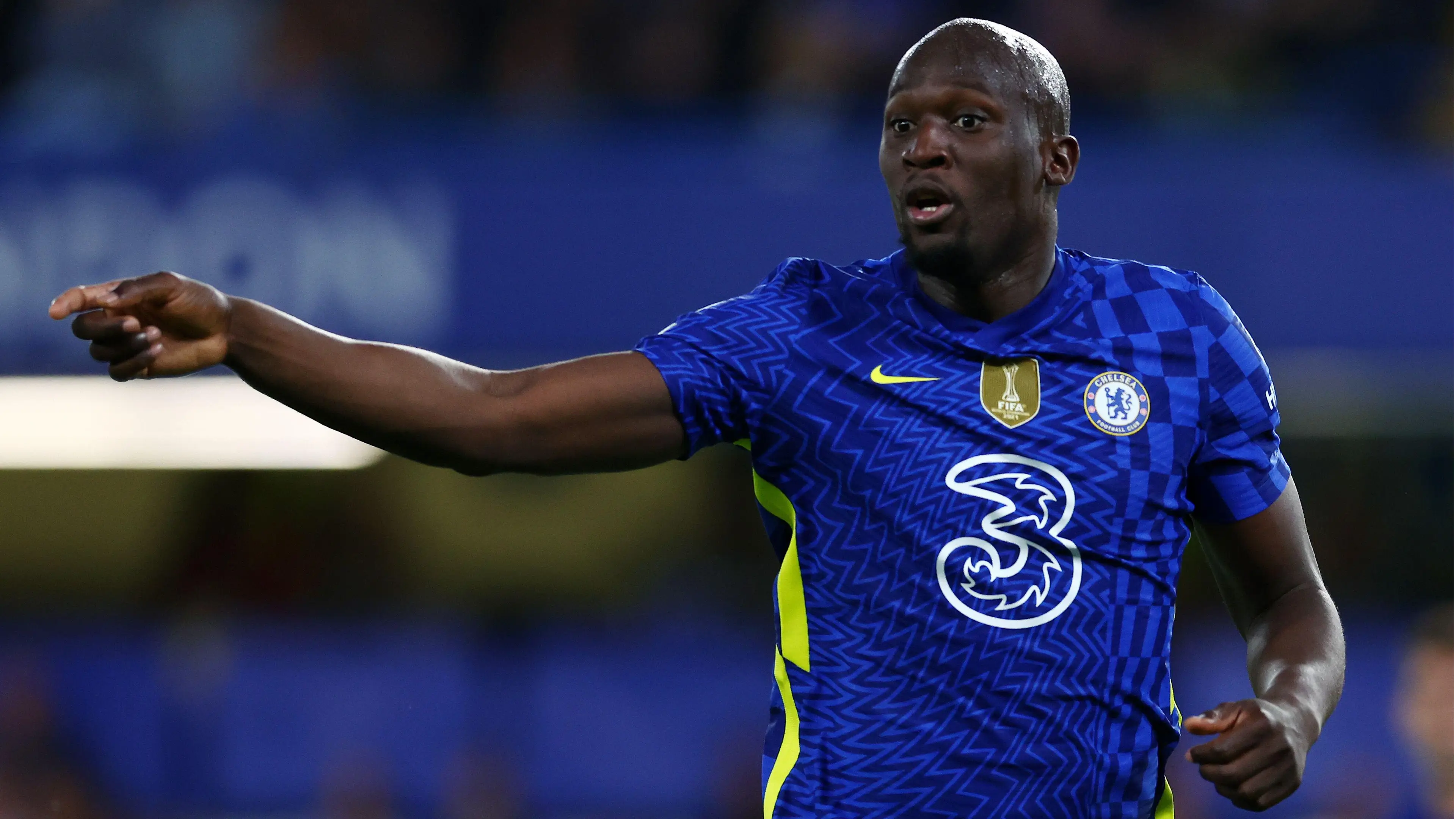 Romelu Lukaku in action for Chelsea in their Premier League fixture against Leicester City.