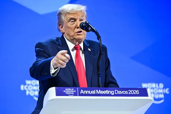 Trump is currently at the World Economic Forum in Davos (Image: Getty)