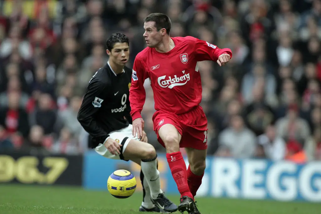 Jamie Carragher clashed with Cristiano Ronaldo during their time in the Premier League. (Image: Richard Sellers/Sportsphoto/Allstar via Getty Images)