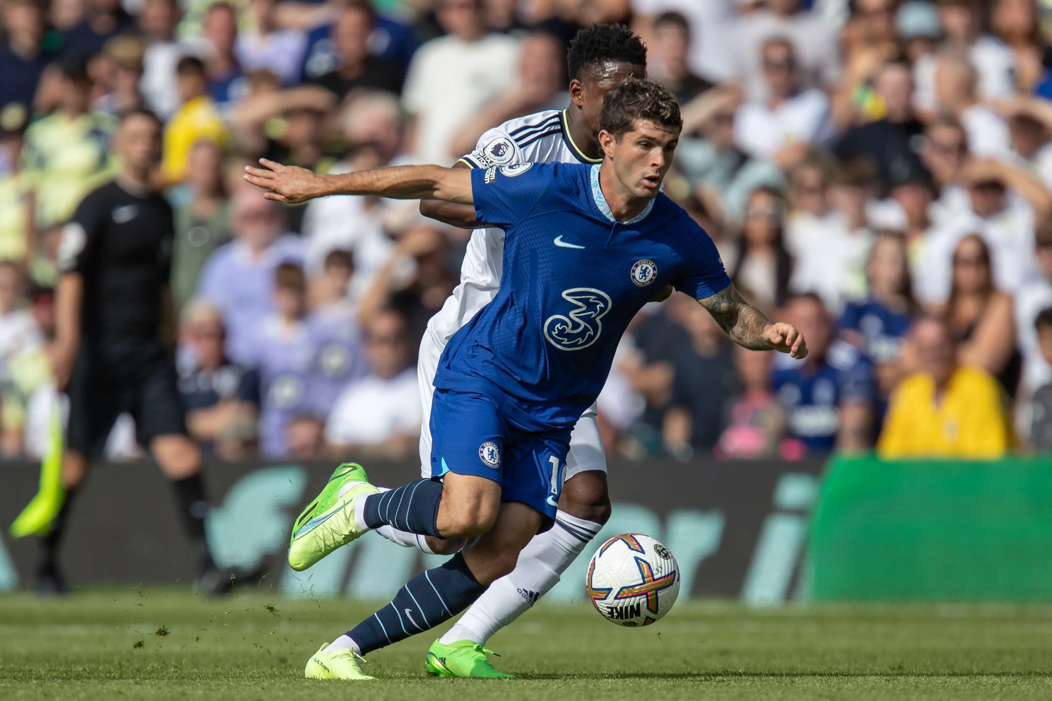 Christian Pulisic in Premier League action against Leeds United. (Alamy)