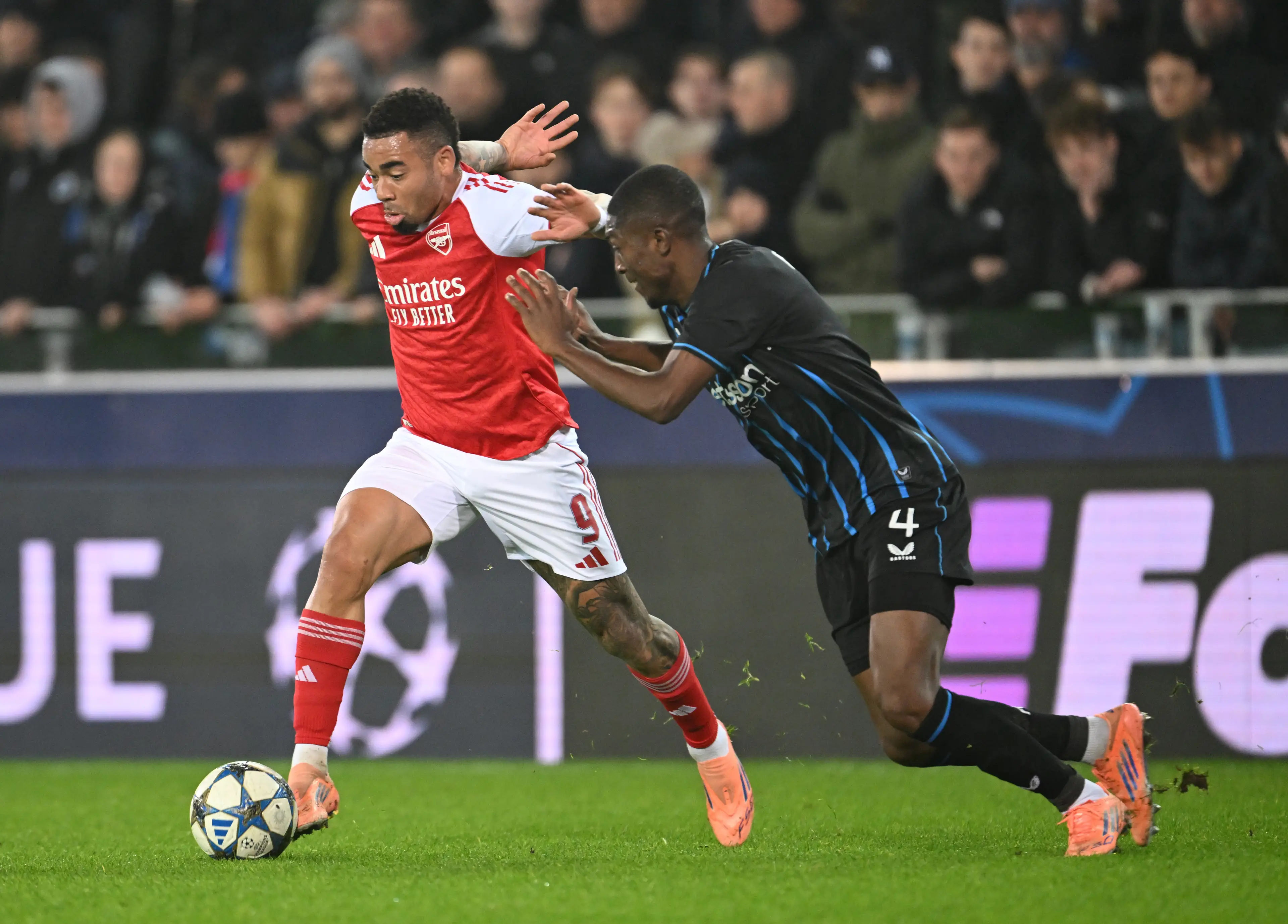 Gabriel Jesus made his Arsenal comeback against Club Brugge. Image: Getty 