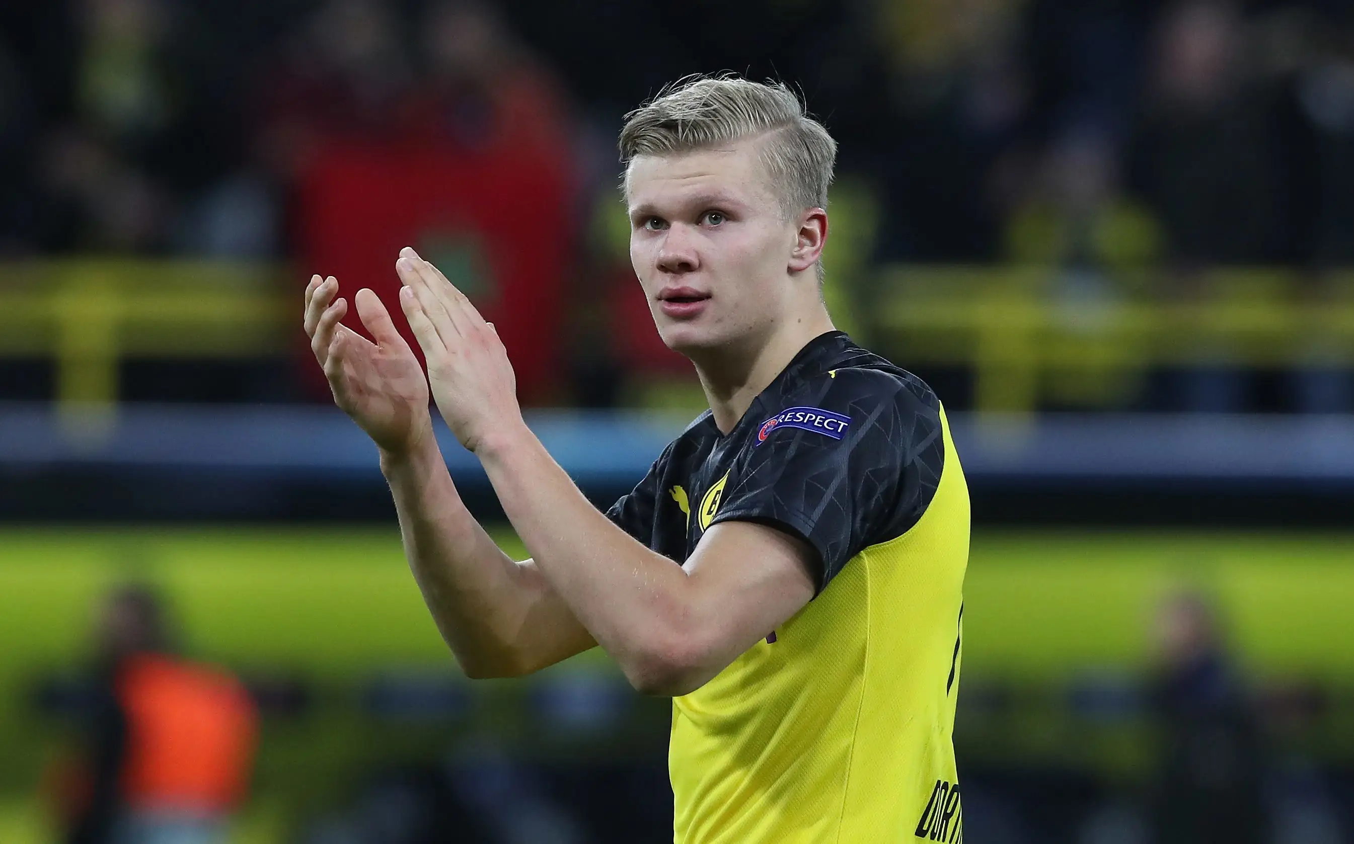 Haaland during the first leg, a game he scored twice in. (Image