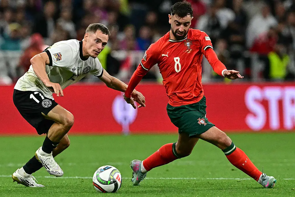 Wirtz clashed with Manchester United's Bruno Fernandes during the match. (Image: Getty)