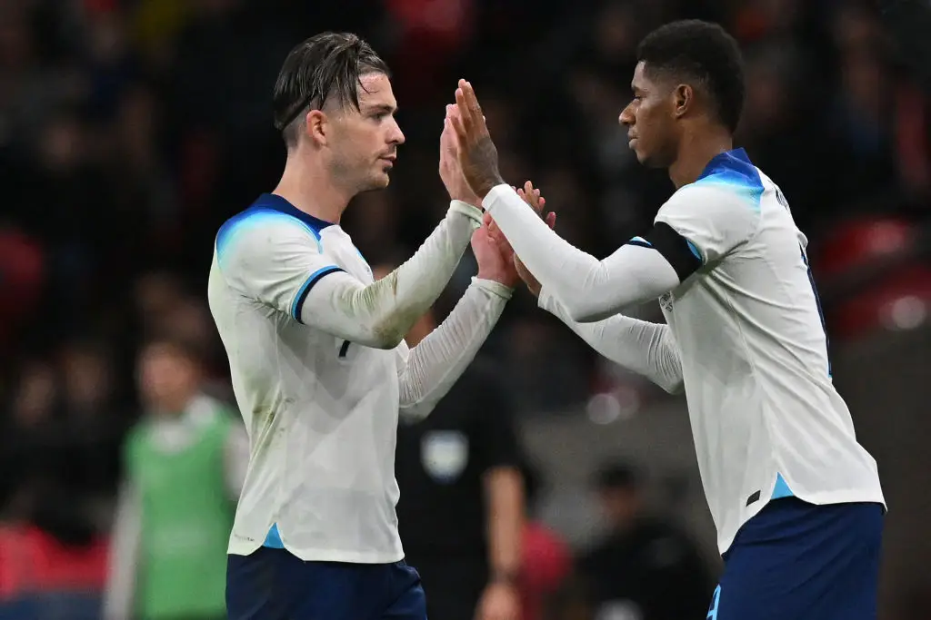 Jack Grealish and Marcus Rashford pictured during a friendly against Australia in 2023 (